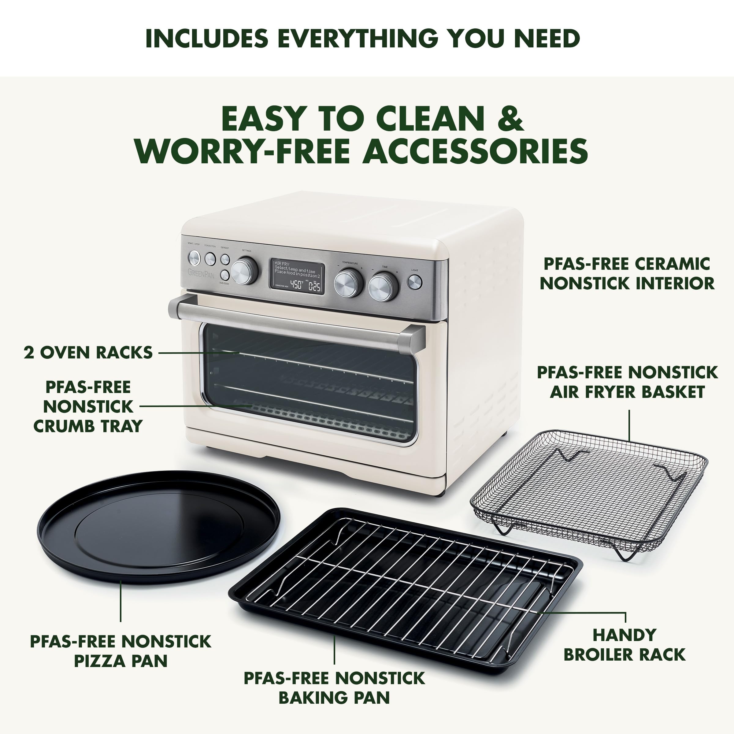 GreenPan 13-in-1 Elite Countertop Convection Oven & Air Fryer, 1 cu. ft., Cloud Cream