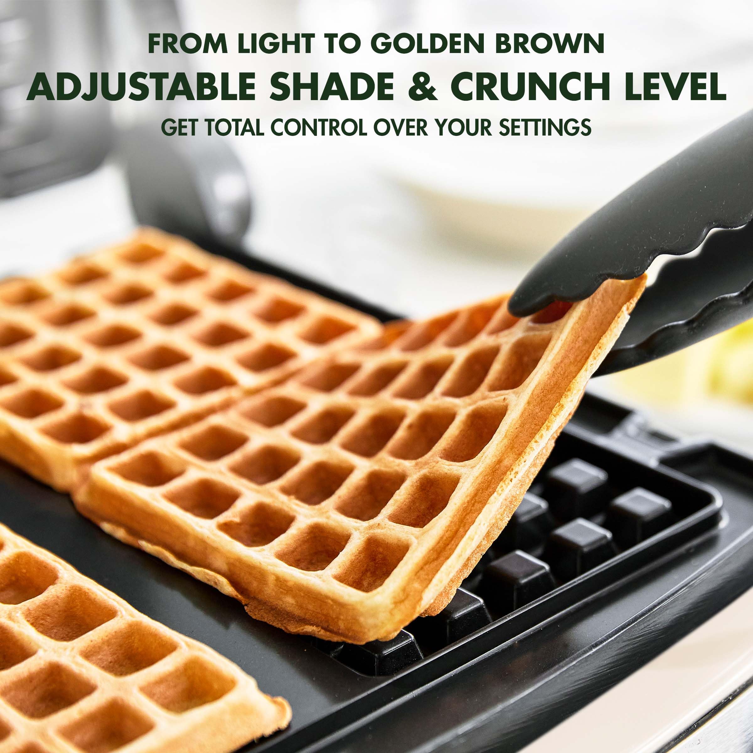 GreenPan Elite 4-Square Waffle Maker – Belgian & Classic, Adjustable Crunch Control, White