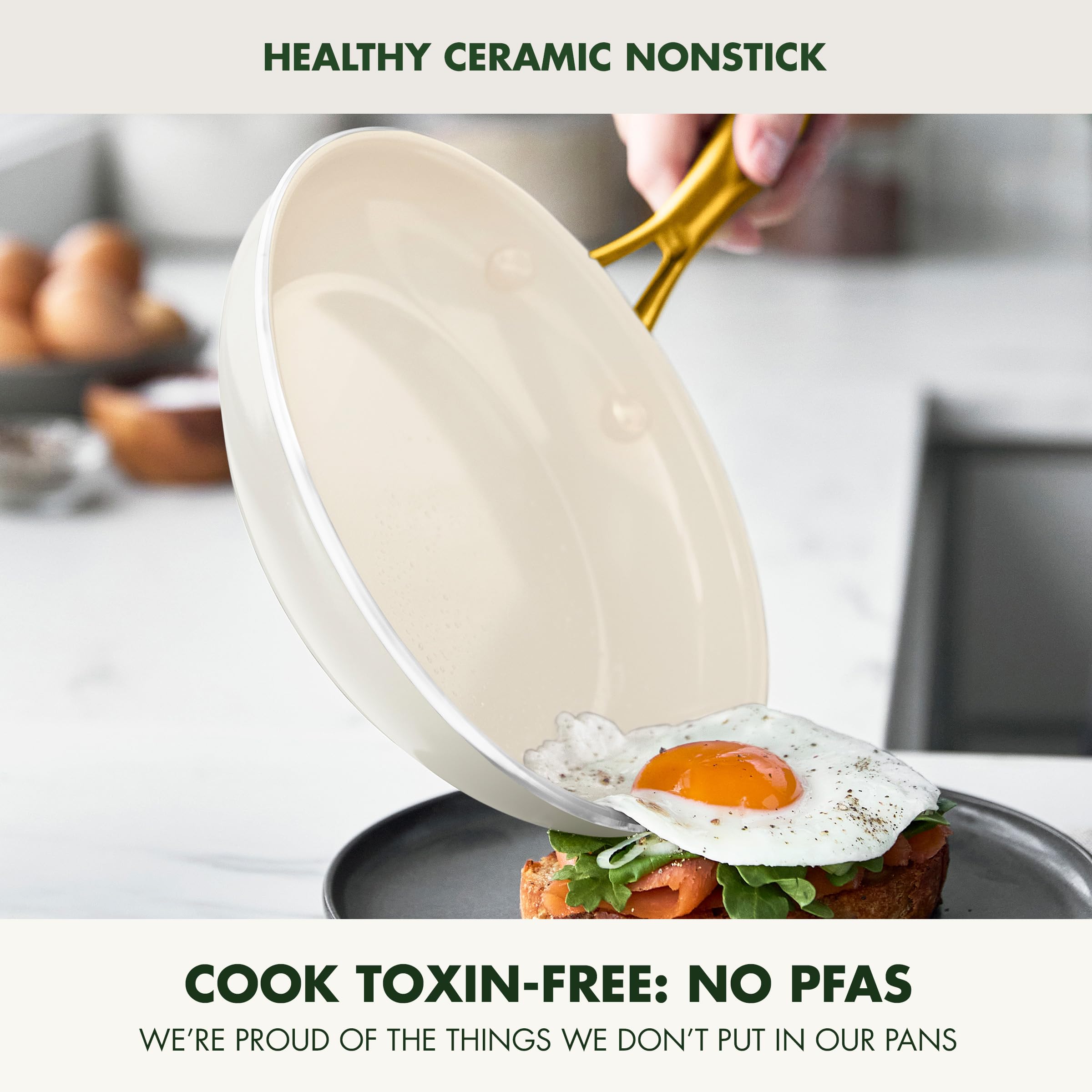 GreenPan Swift 12-Piece Nonstick Cookware Set — Ceramic PFAS-Free Pots & Pans, Dishwasher Safe, Oven to 600°F, Cream