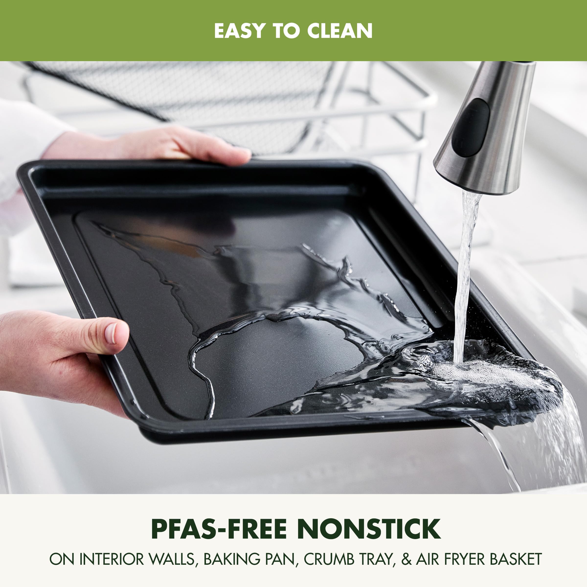 GreenPan Bistro Noir 9-in-1 Air Fry Oven with Stainless Steel Rack, Baking Pan, and Basket