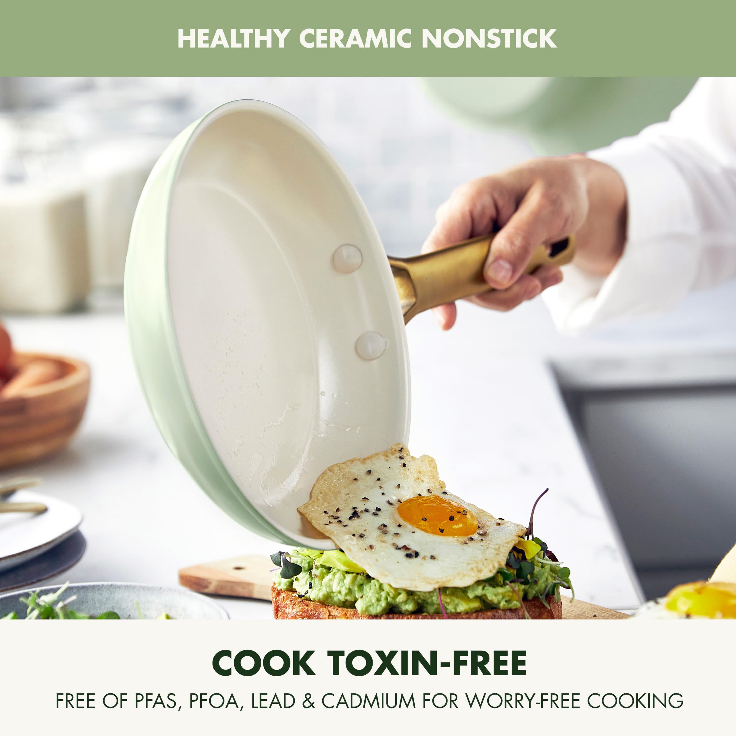 GreenPan Hard Anodized Ceramic Nonstick 3-Piece Frying Pan Set – Gold Handle