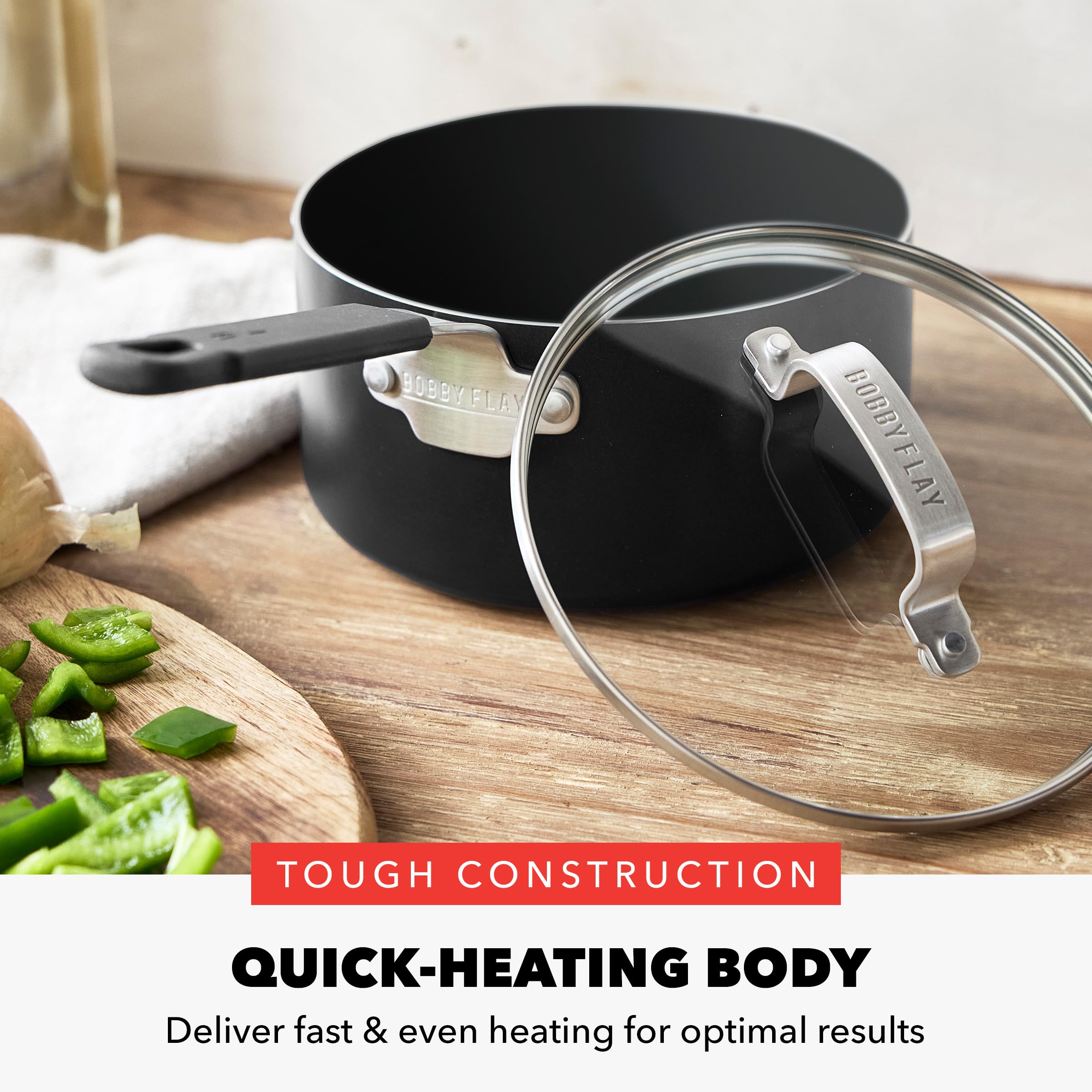 GreenPan x Bobby Flay 2.5QT Nonstick Saucepan with Glass Lid – Black