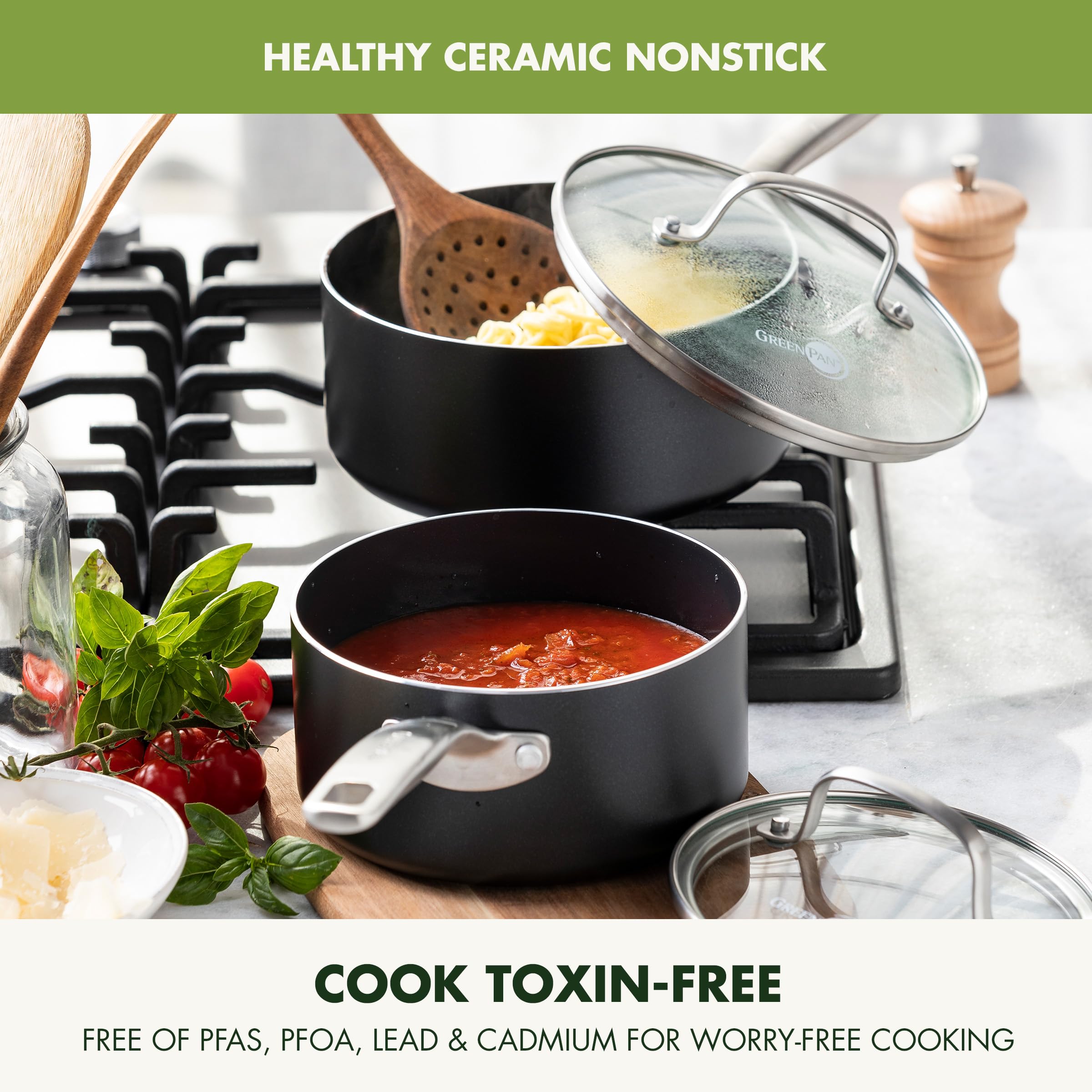 GreenPan Prime Chatham 1QT & 2QT Saucepan Set – Hard Anodized, Diamond-Infused Ceramic Nonstick, PFAS-Free