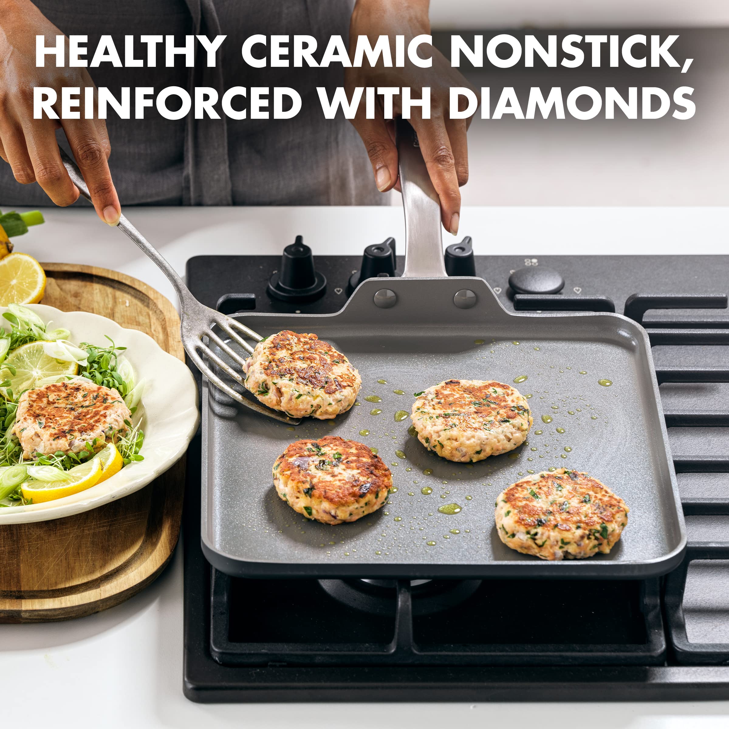 GreenPan Chatham 11" Griddle Pan, Hard Anodized, Diamond-Infused Nonstick, Gray, PFAS-Free