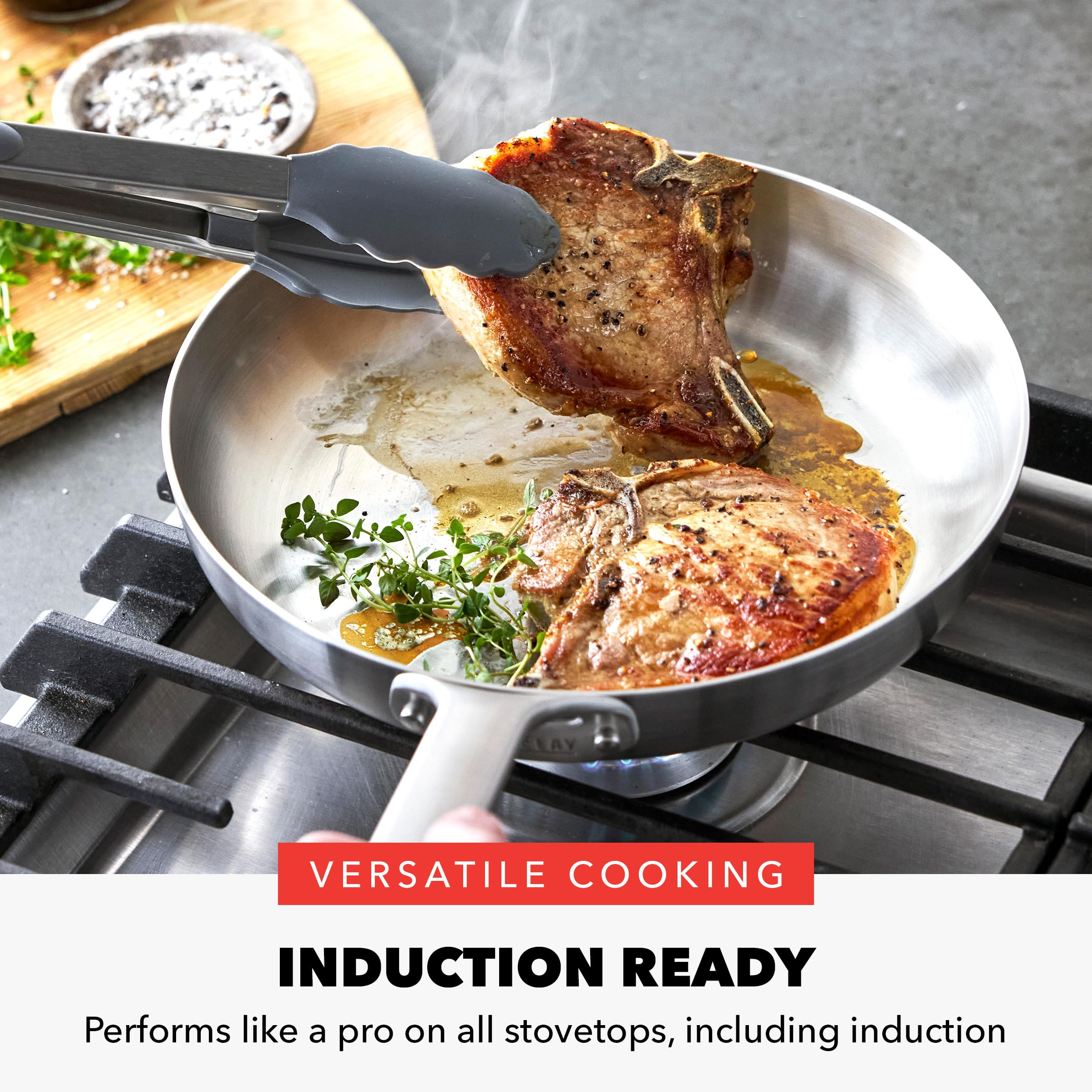 GreenPan x Bobby Flay 10-Piece Stainless Steel Cookware Set, Tri-Ply Multiclad, Induction