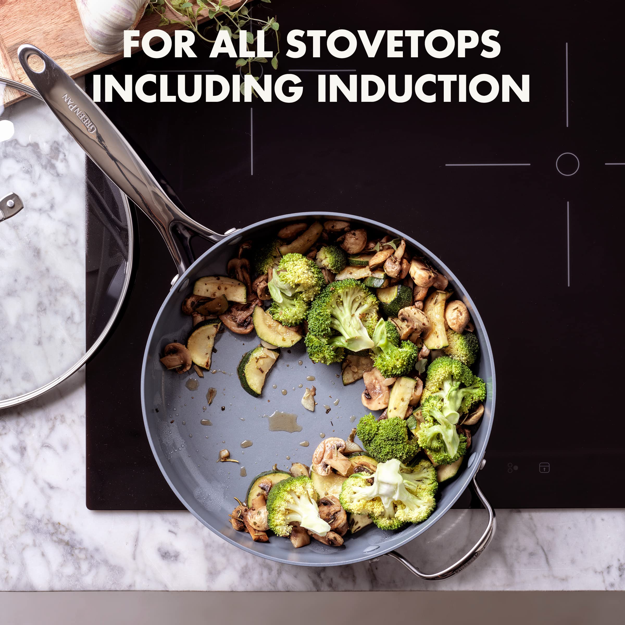 GreenPan Valencia Pro Hard Anodized Ceramic Nonstick 4.5-Quart Sauté Pan with Lid, PFAS-Free, Induction Ready, Gray