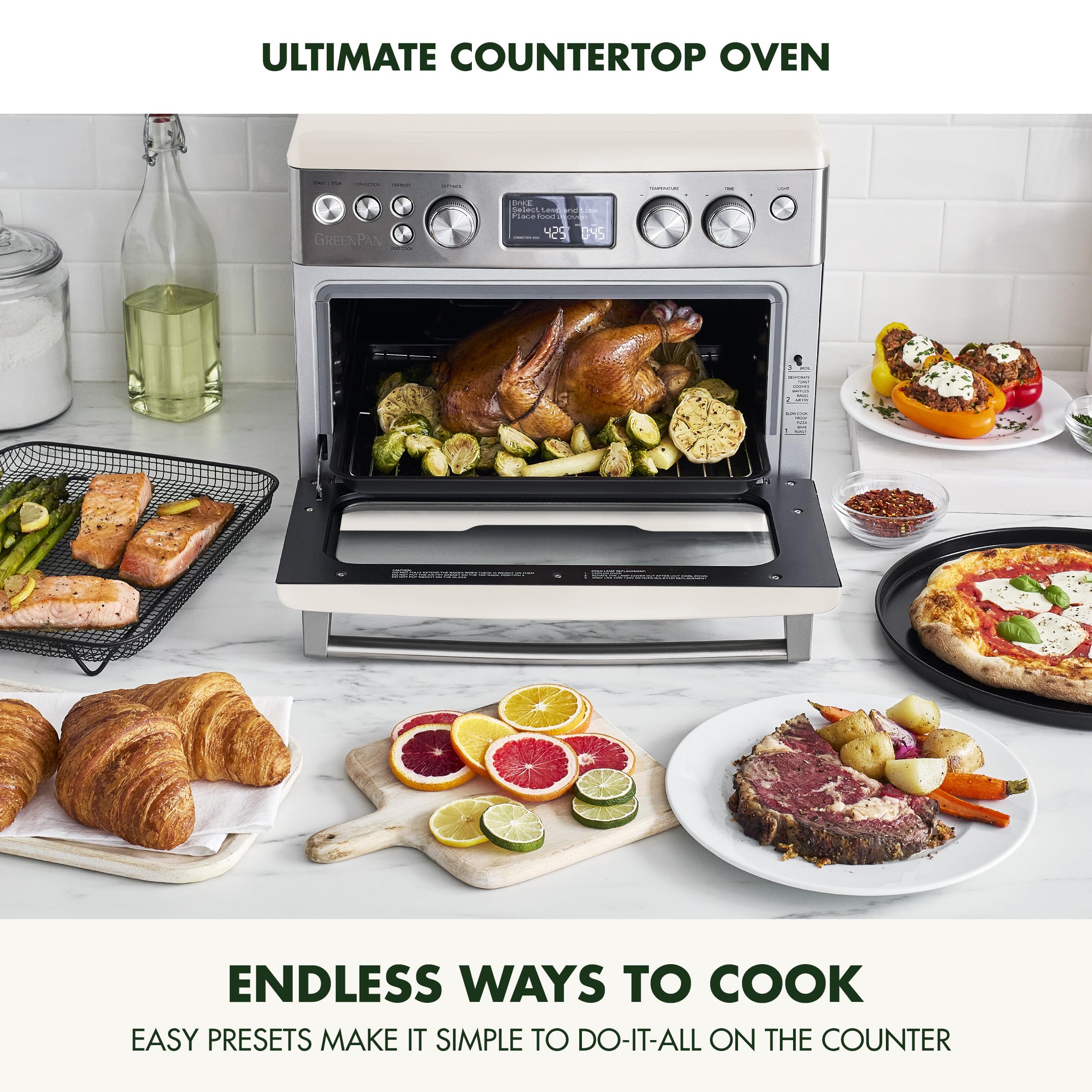 GreenPan 13-in-1 Elite Countertop Convection Oven & Air Fryer, 1 cu. ft., Cloud Cream