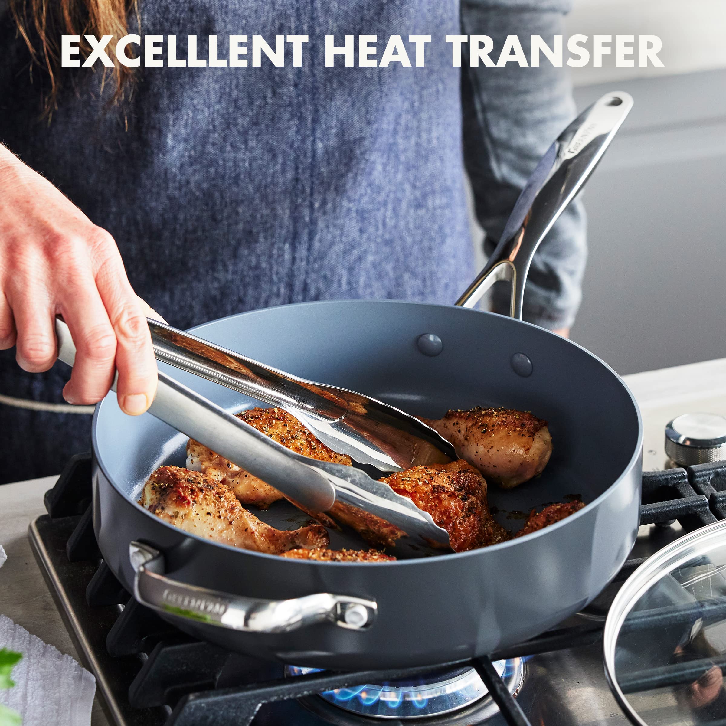 GreenPan Valencia Pro Hard Anodized Ceramic Nonstick 4.5-Quart Sauté Pan with Lid, PFAS-Free, Induction Ready, Gray