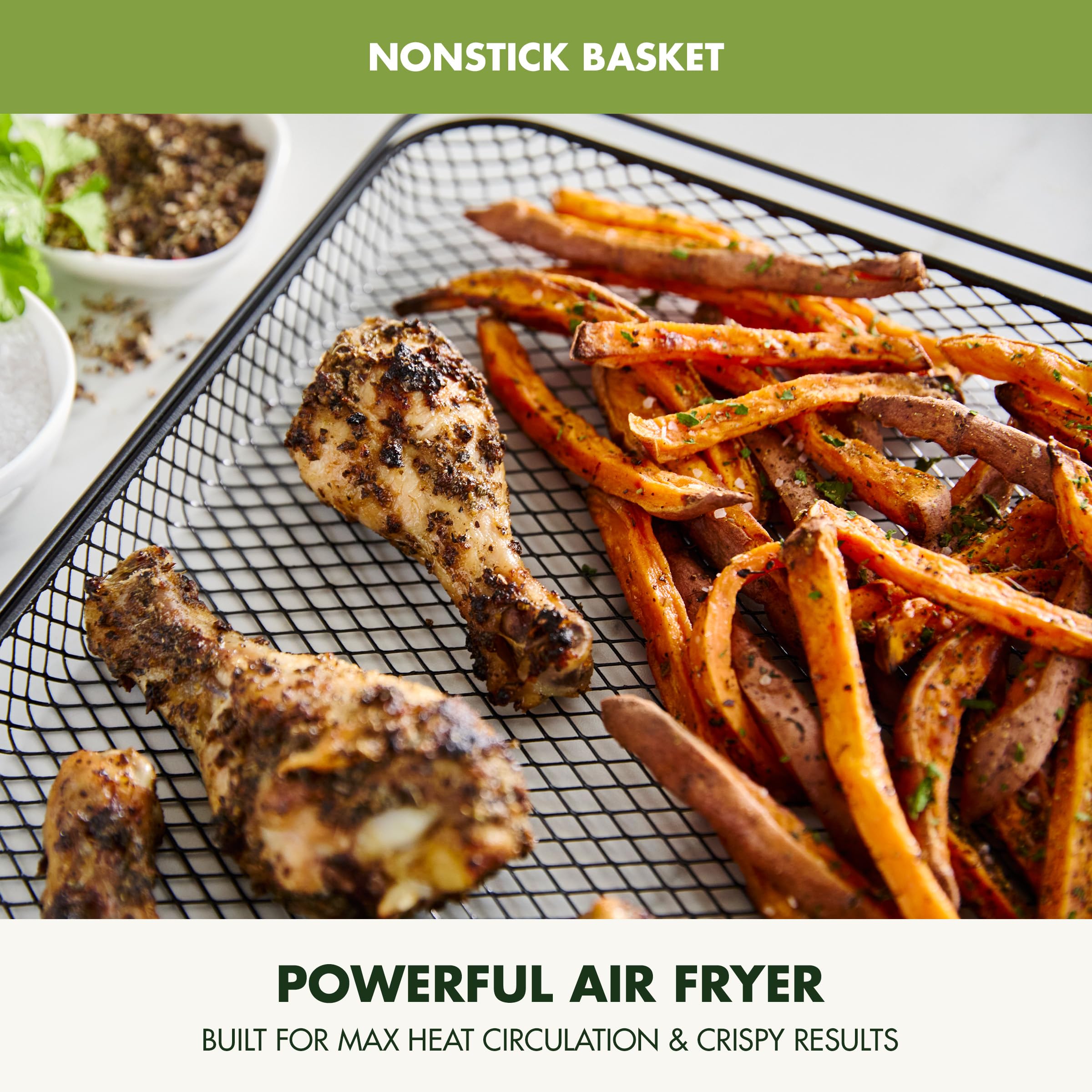 GreenPan Bistro Noir 9-in-1 Air Fry Oven with Stainless Steel Rack, Baking Pan, and Basket