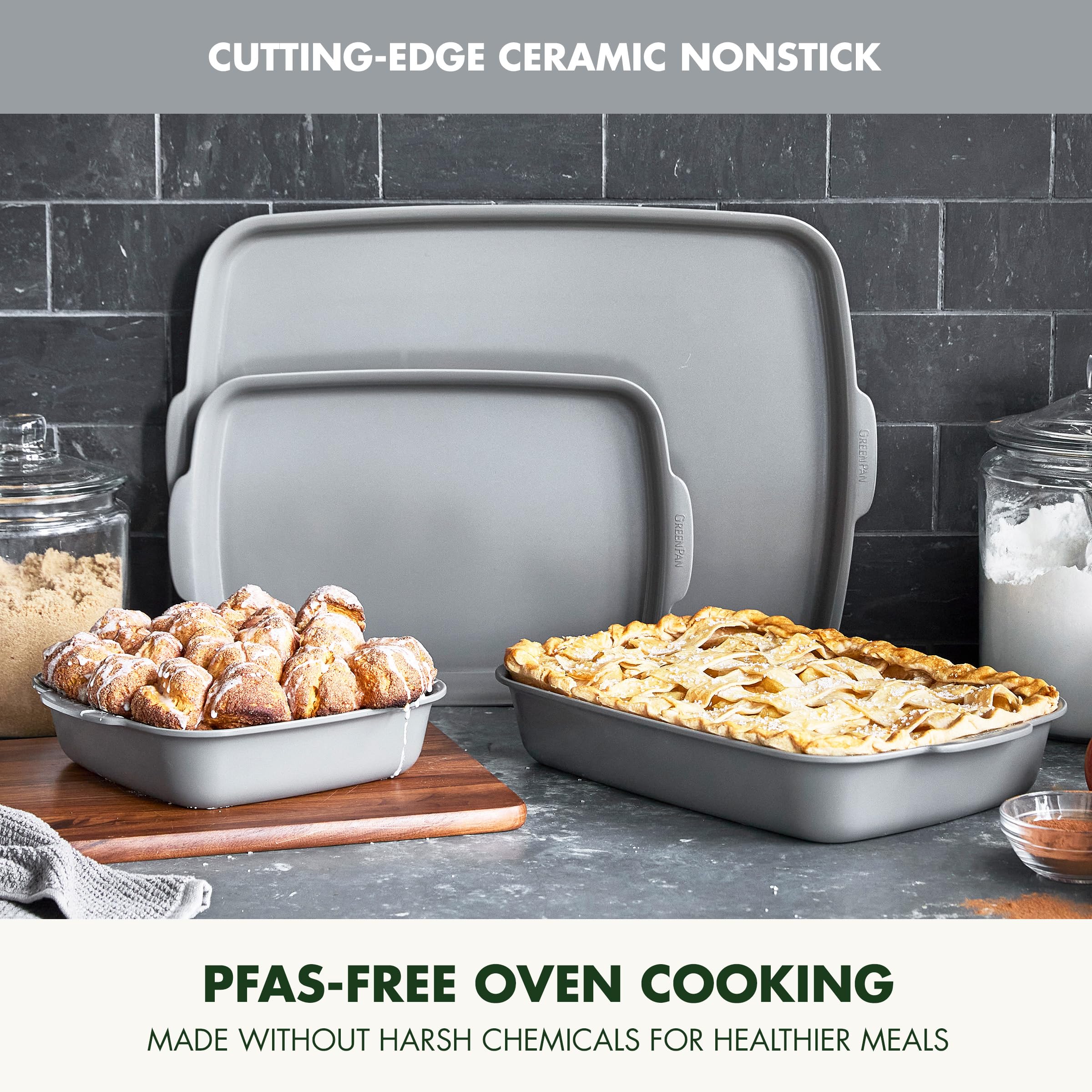 GreenPan Premiere Ovenware 4-Piece Ceramic Nonstick Bakeware Set — Gray