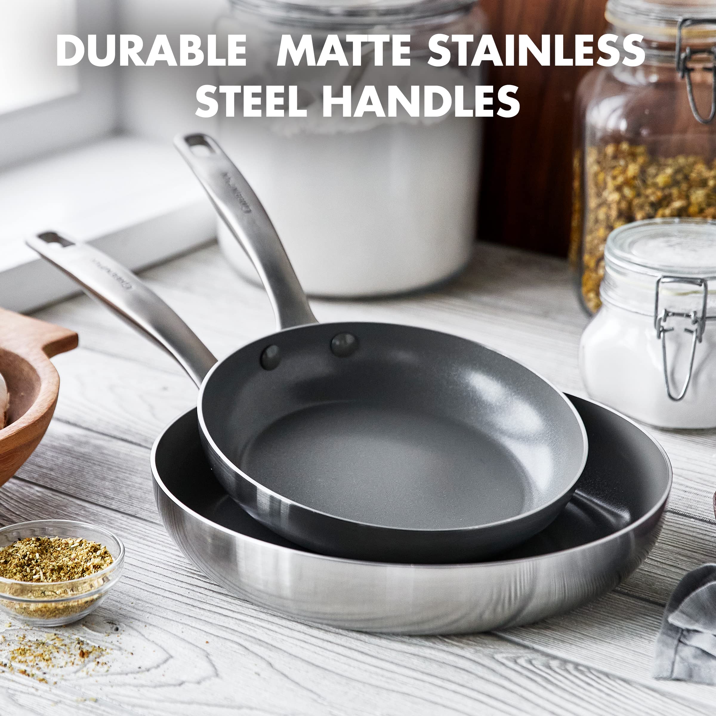 GreenPan Chatham Tri-Ply Stainless Steel Healthy Ceramic Nonstick 8" and 10" Frying Pan Skillet 2-Piece Set