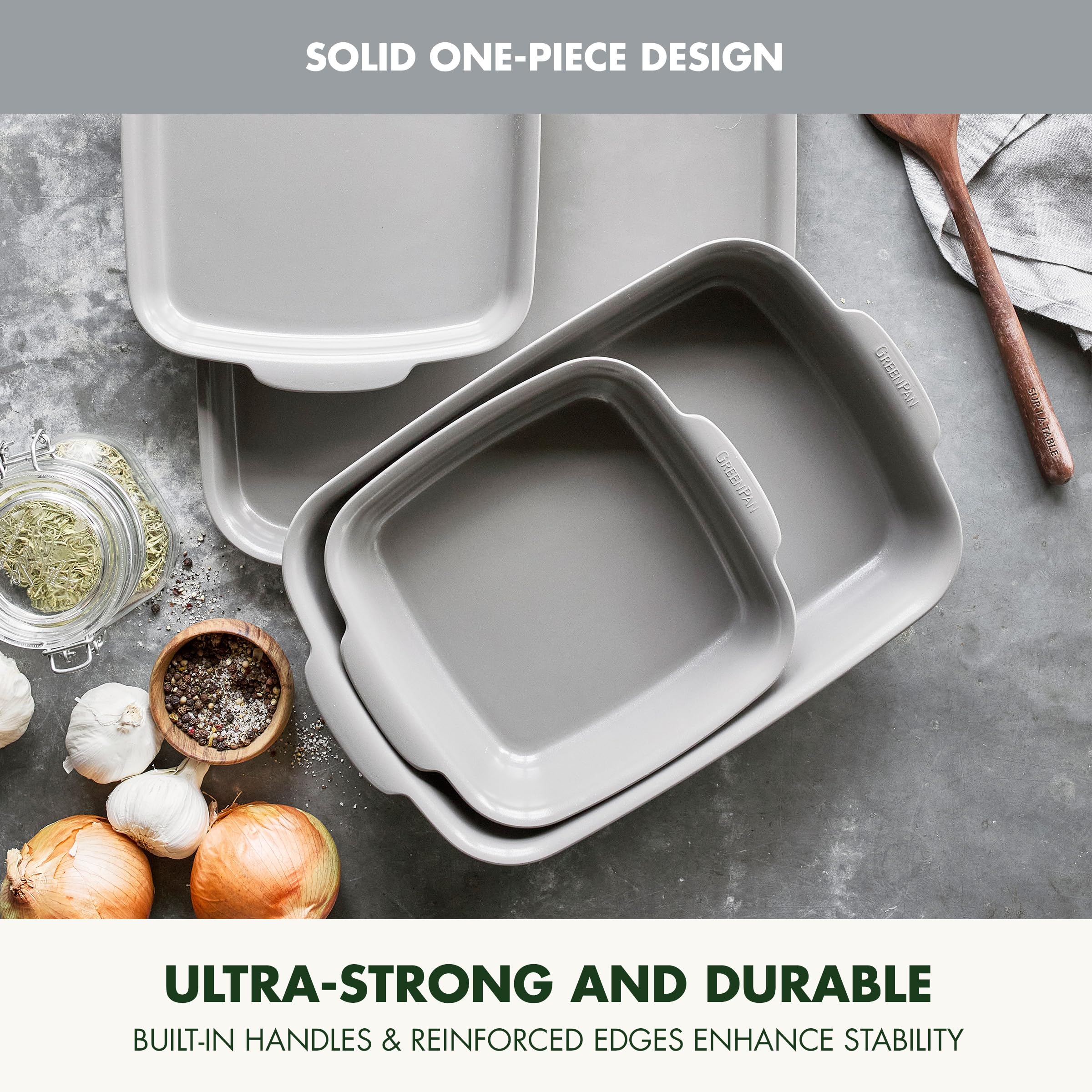 GreenPan Premiere Ovenware 4-Piece Ceramic Nonstick Bakeware Set — Gray