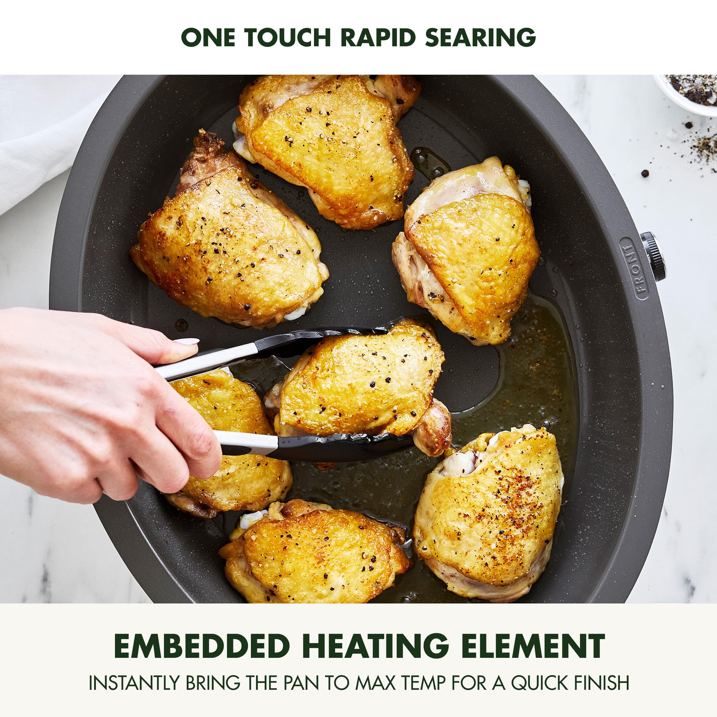 GreenPan Elite 5.5QT Electric Oval Skillet – PFAS-Free Ceramic Nonstick, 1800W Multi-Cooker in Cream White