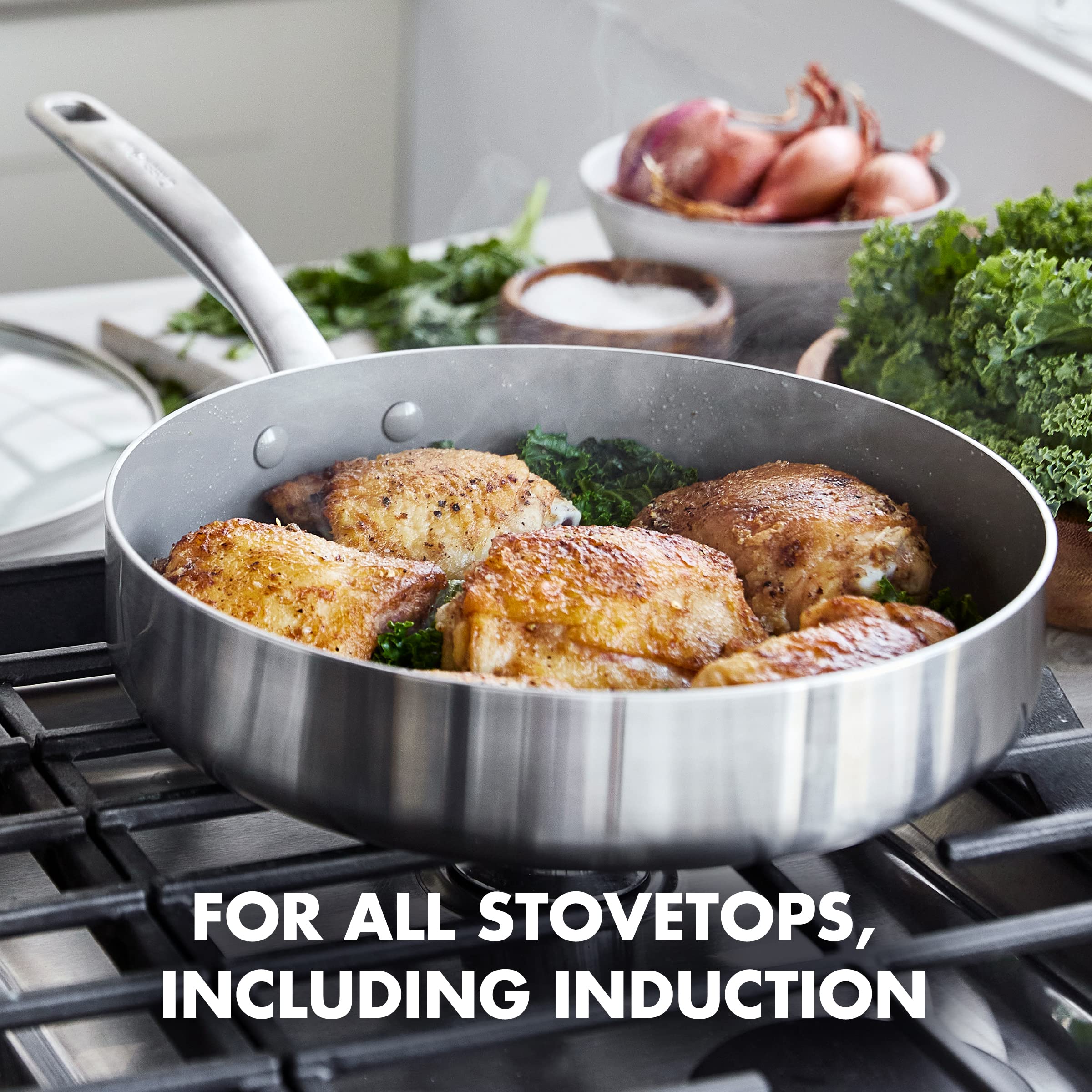GreenPan Chatham 12-Piece Stainless Steel Cookware Set — PFAS-Free Ceramic Nonstick, Induction Ready, Dishwasher Safe