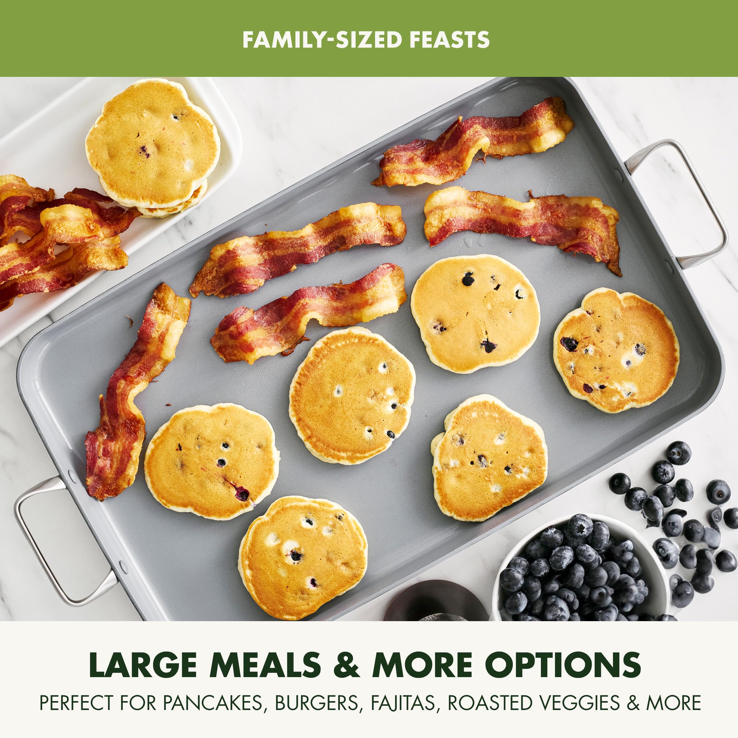 GreenPan Valencia Pro Ceramic Nonstick 18" x 11" Double Burner Griddle Pan — Hard Anodized, PFAS-Free, Induction Ready, Oven Safe to 600°F, Gray