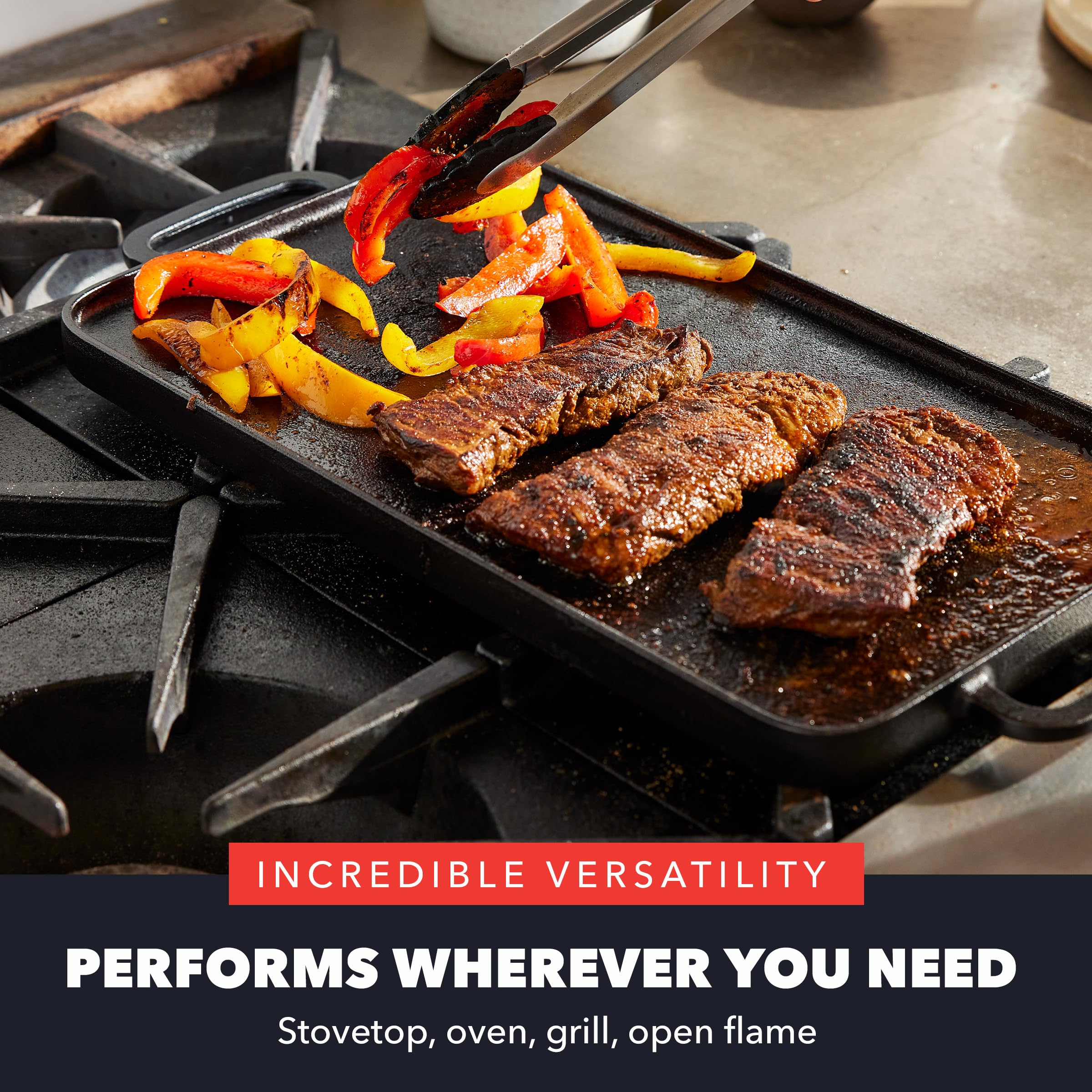 GreenPan x Bobby Flay Cast Iron Pre-Seasoned Reversible Double Burner Griddle (16.5 x 9.5 inches)