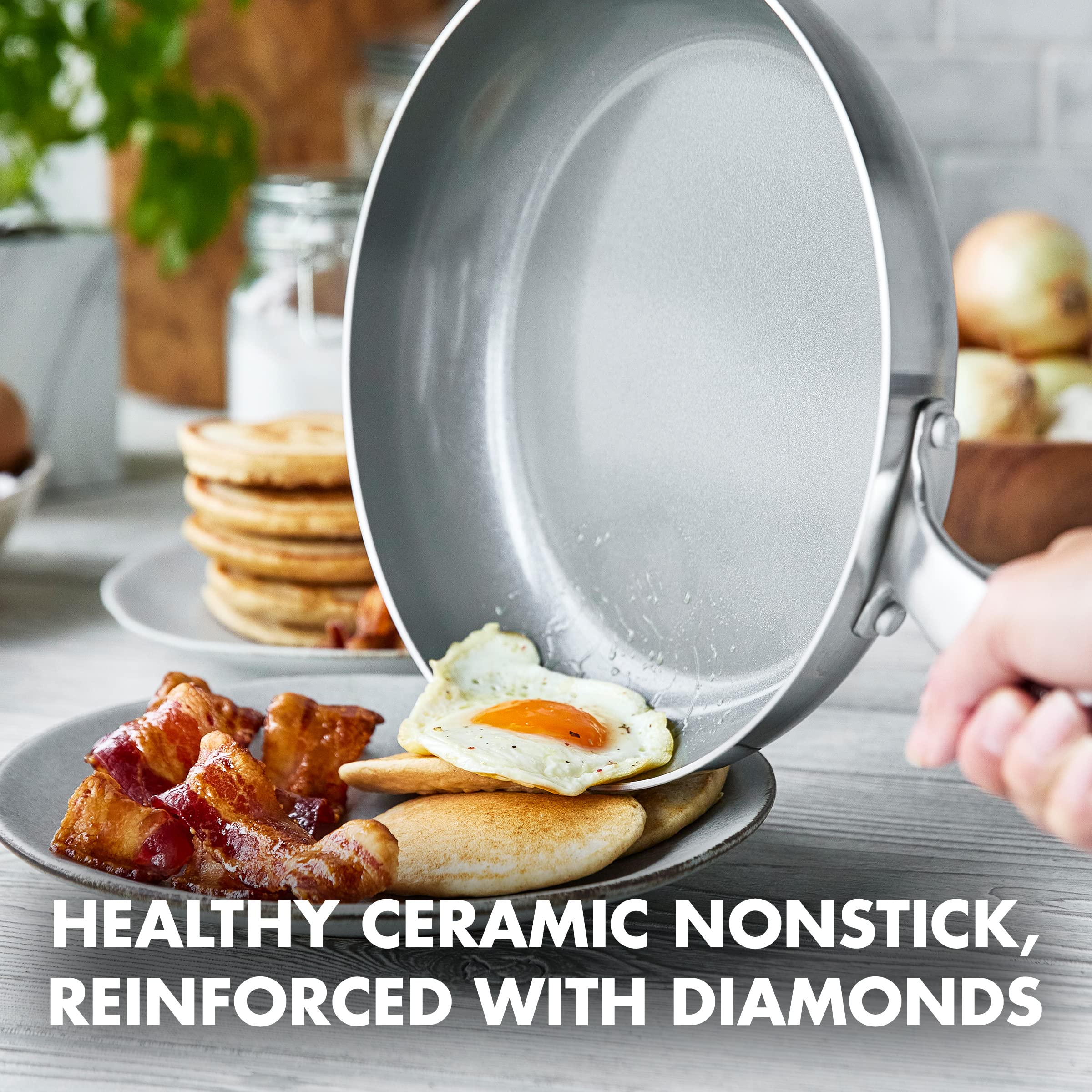 GreenPan Chatham Tri-Ply Stainless Steel Healthy Ceramic Nonstick 8" and 10" Frying Pan Skillet 2-Piece Set