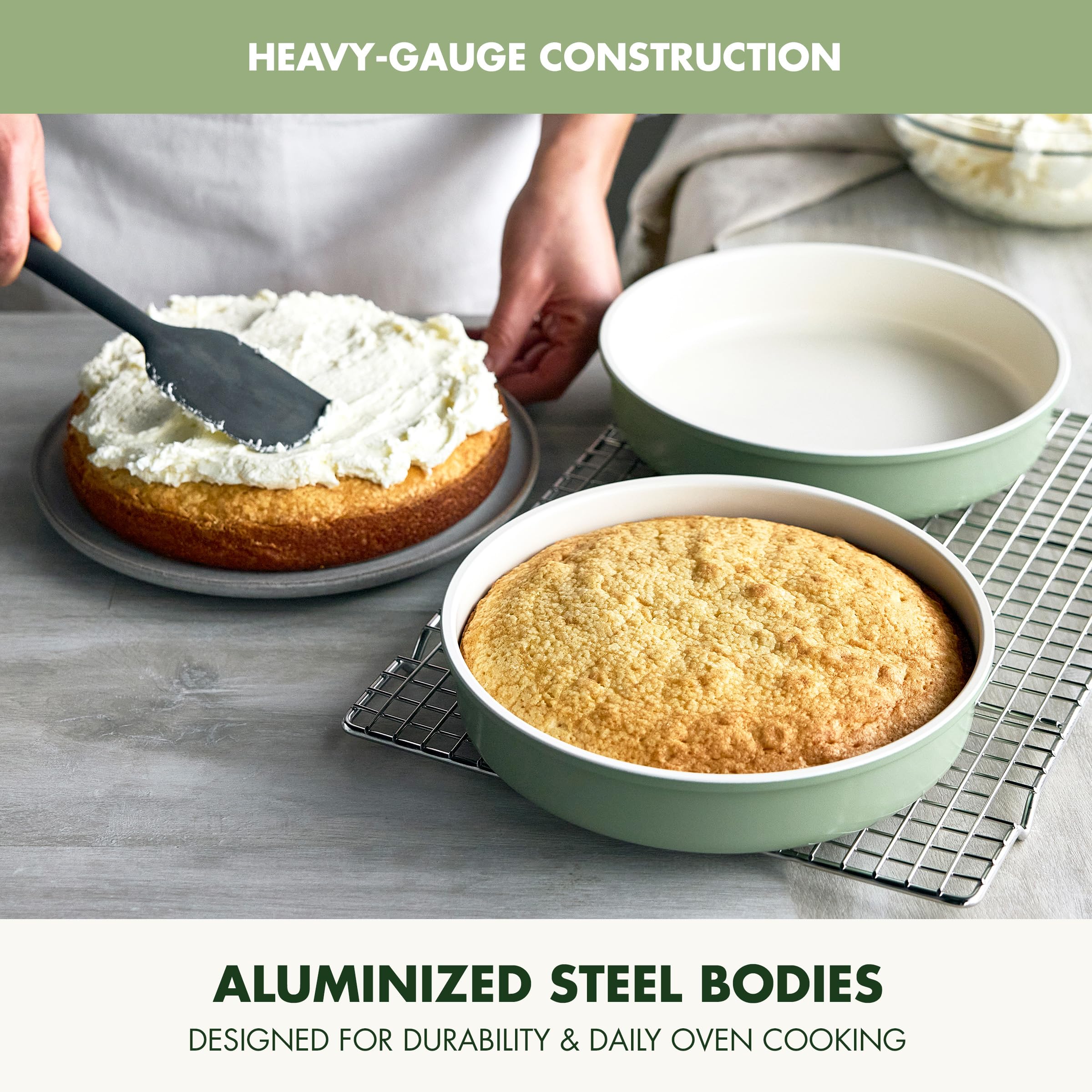GreenPan Bakeware Set, 7-Piece Nonstick Ceramic with Gold Handles, Sage Green