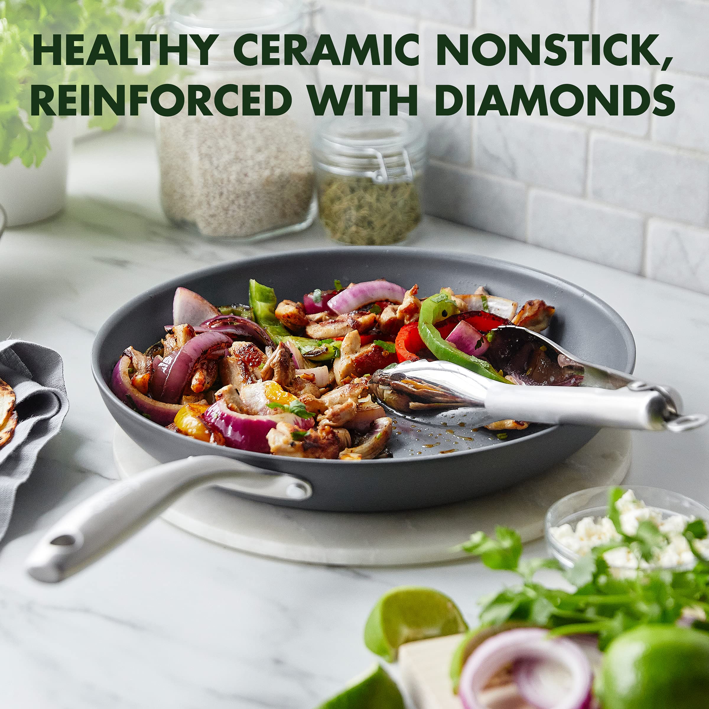 GreenPan Lima 12.5-Inch Hard Anodized Wok Pan with Helper Handle - Ceramic Nonstick