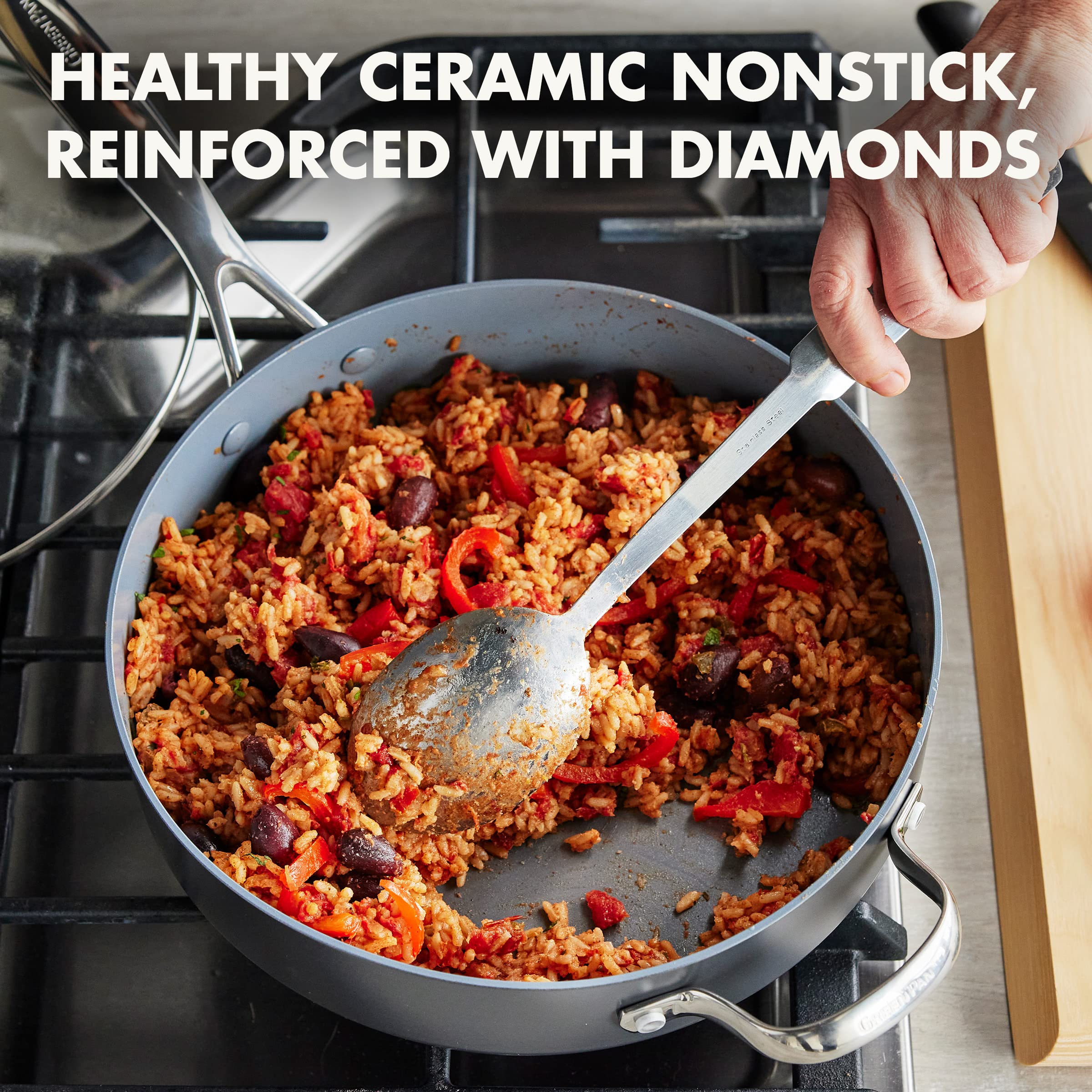 GreenPan Valencia Pro Hard Anodized Ceramic Nonstick 4.5-Quart Sauté Pan with Lid, PFAS-Free, Induction Ready, Gray