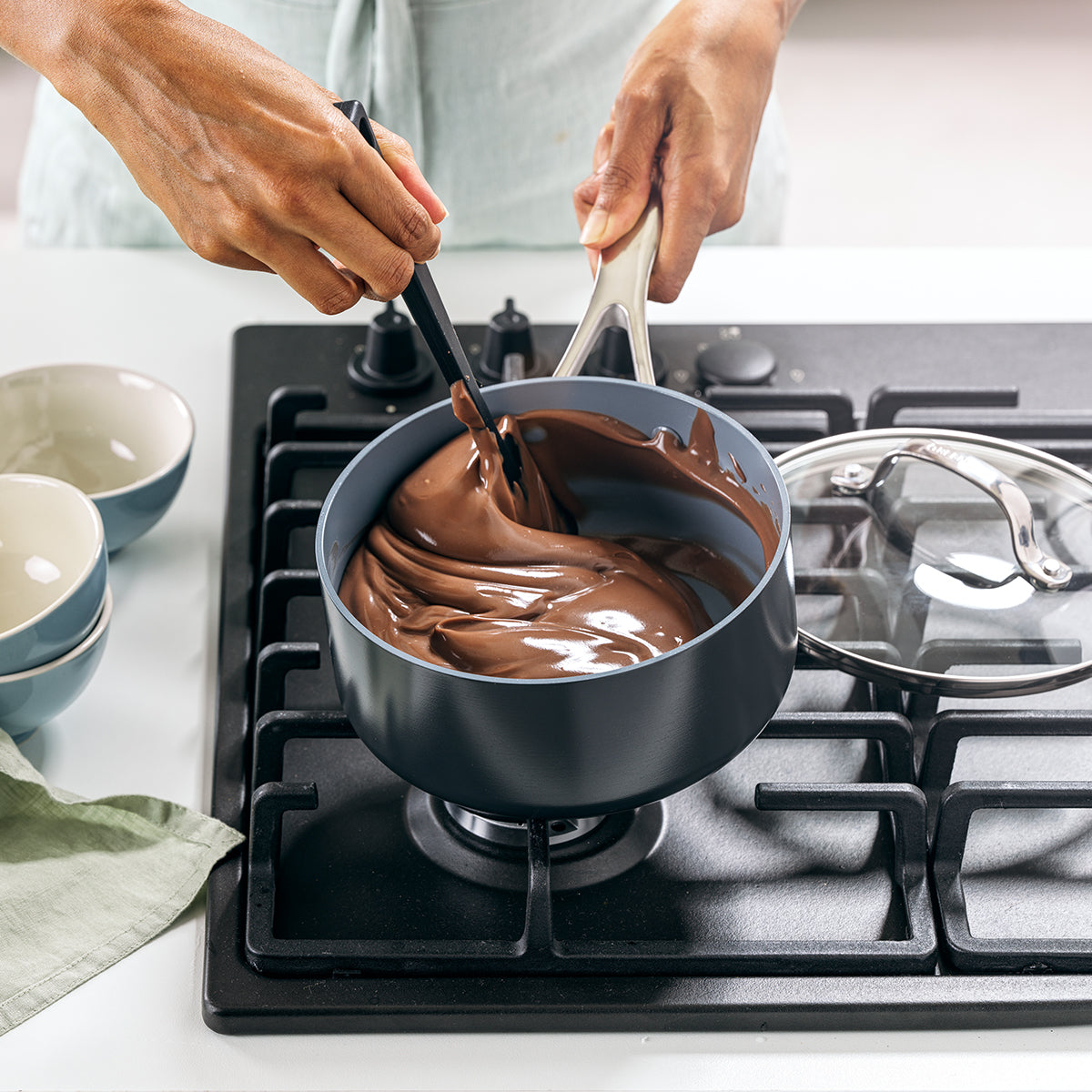 GreenPan Valencia Pro Ceramic Nonstick 1.5-Quart and 3-Quart Saucepan Set with Lids | Gray