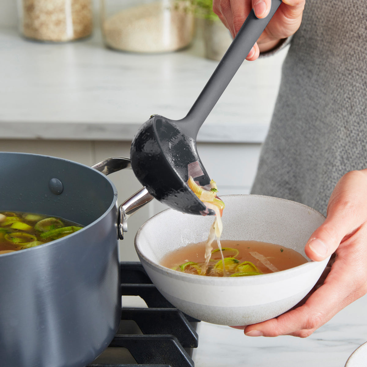 GreenPan Platinum Silicone Ladle | Gray