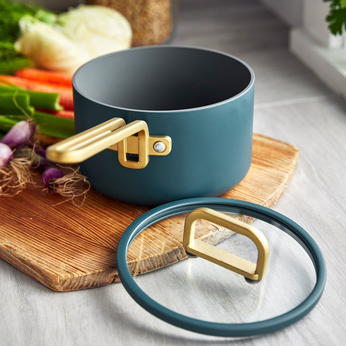 GreenPan Stanley Tucci™ Ceramic Nonstick 2-Quart Saucepan with Lid | Venetian Teal