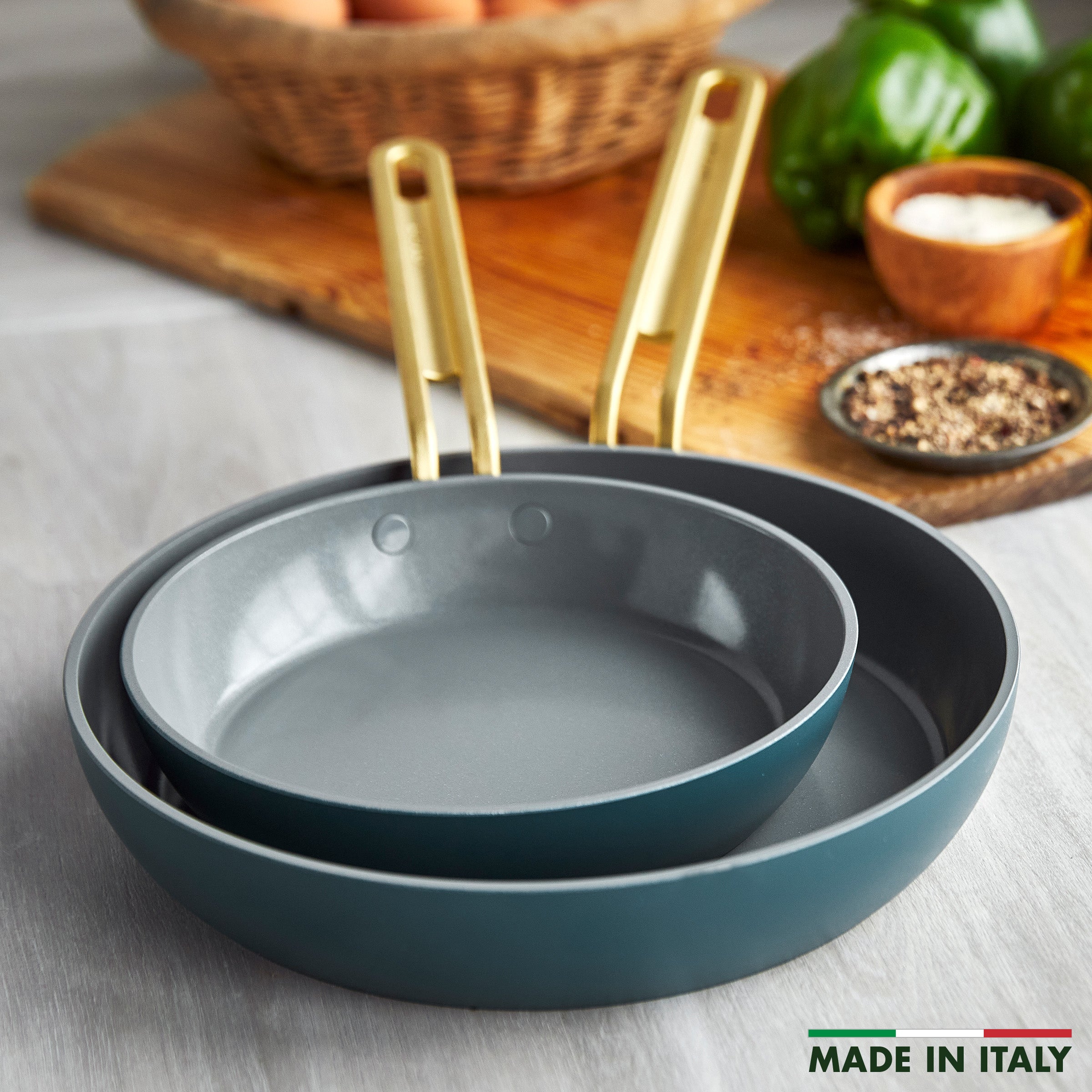 GreenPan Stanley Tucci™ Ceramic Nonstick 4-Piece Frypan Set | Venetian Teal
