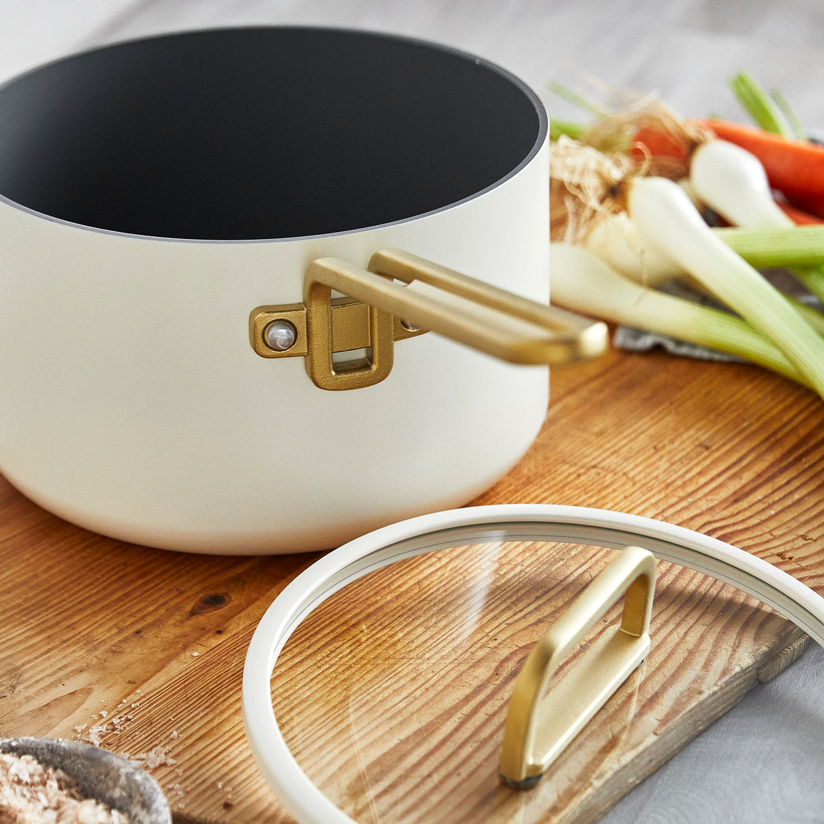 Stanley Tucci Ceramic Nonstick 4-Quart Saucepan with Lid, Carrara White