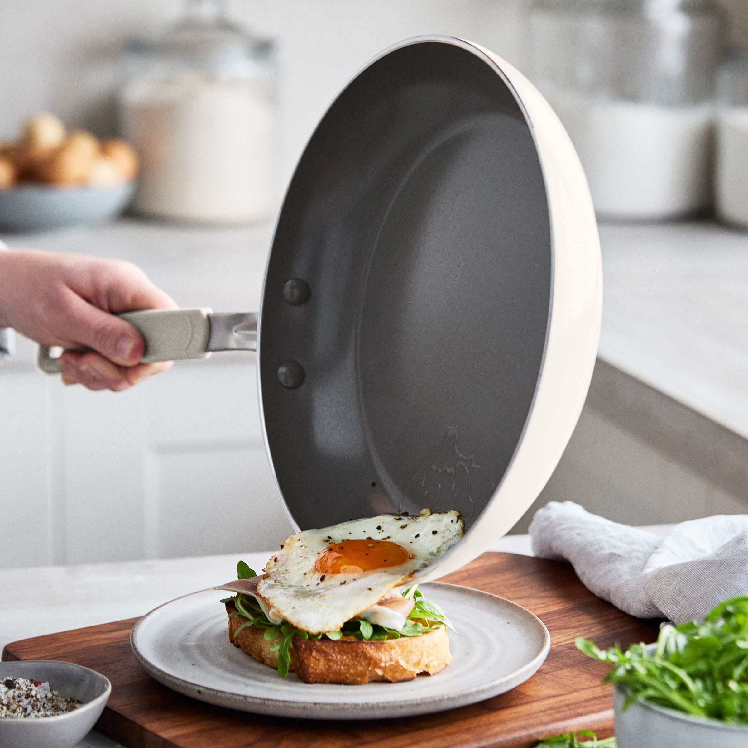 GreenPan Space Saving Stack Ceramic Nonstick 11-Piece Cookware Set — Cream