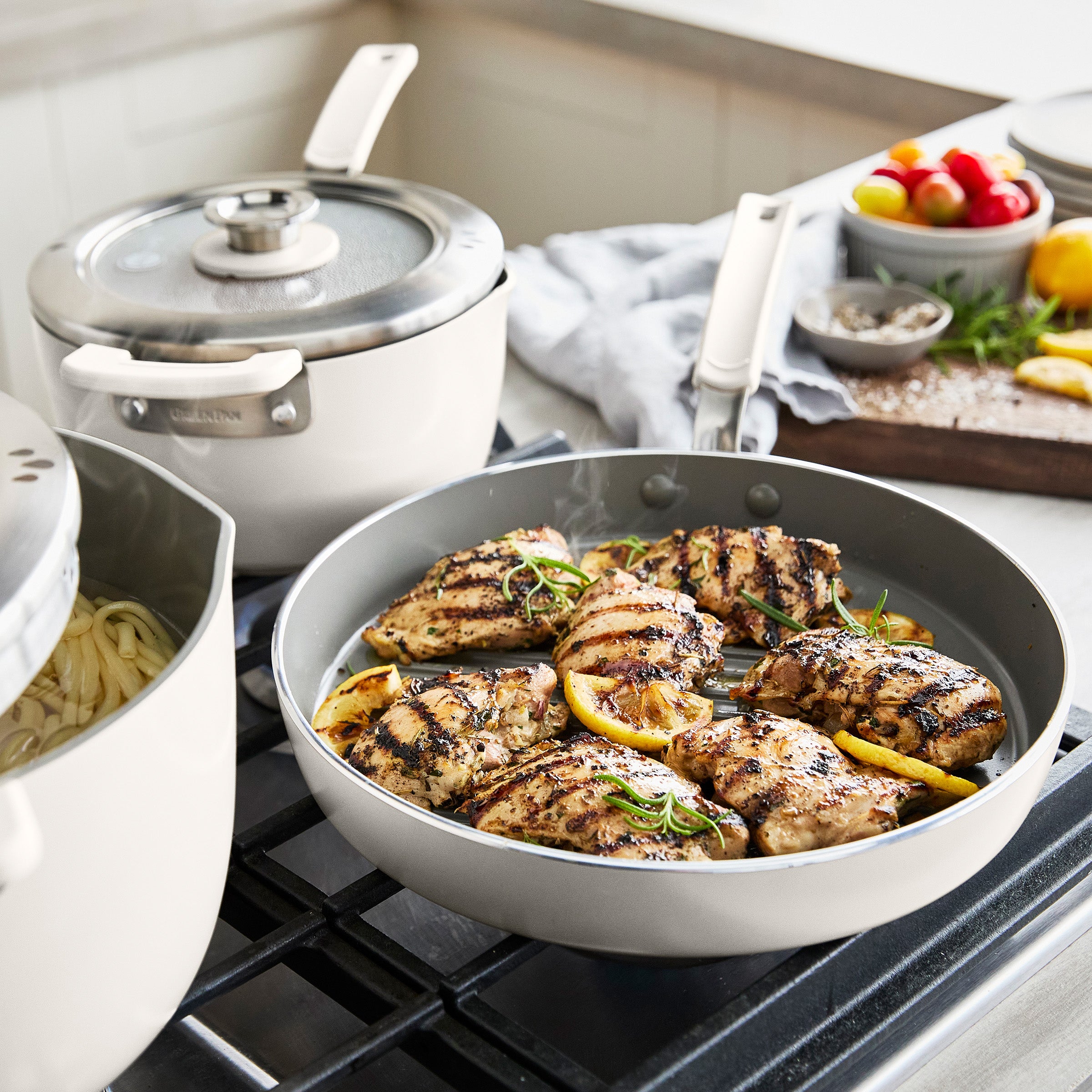 GreenPan Space Saving Stack Ceramic Nonstick 11-Piece Cookware Set — Cream