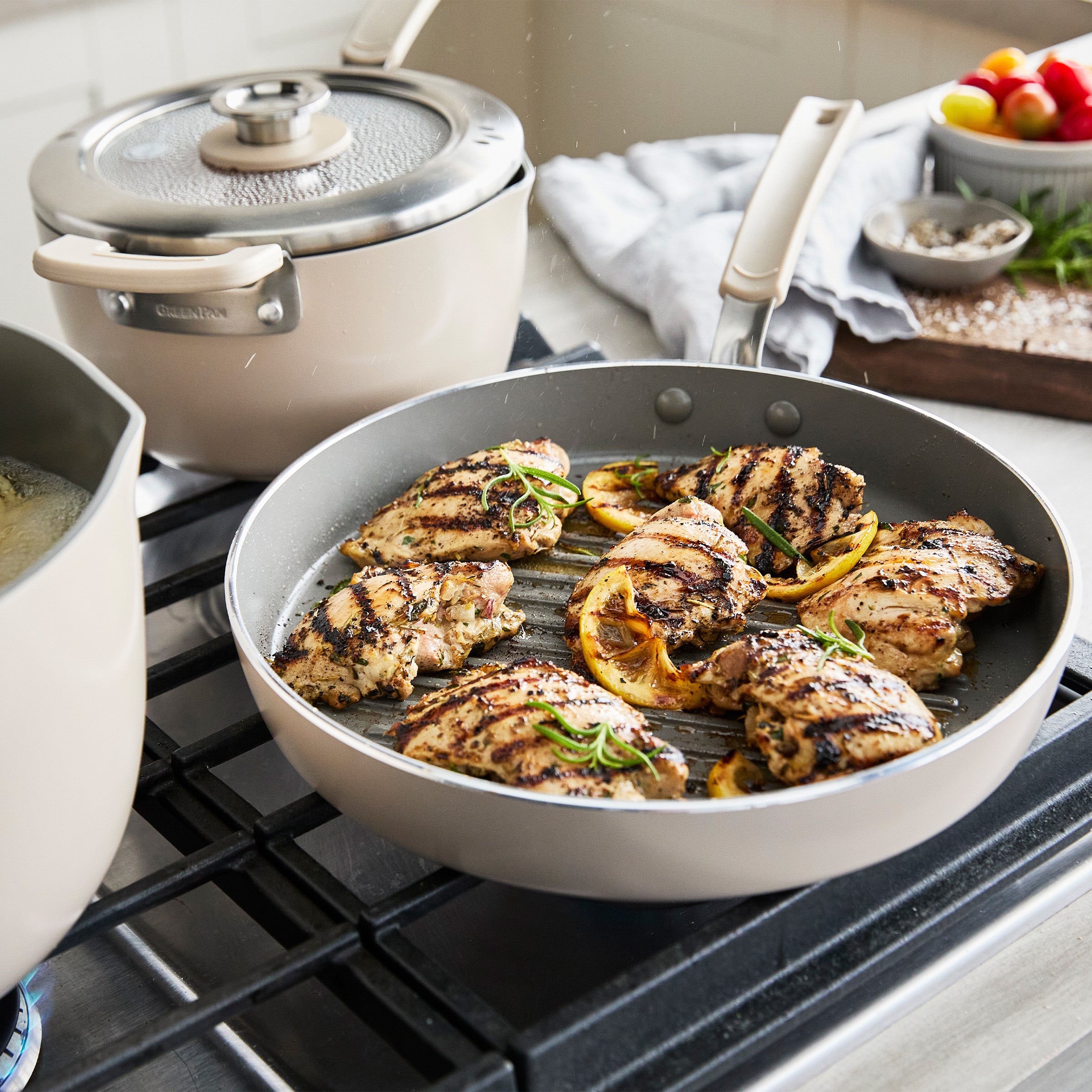 GreenPan Space Saving Stack Ceramic Nonstick 11-Piece Cookware Set | Taupe
