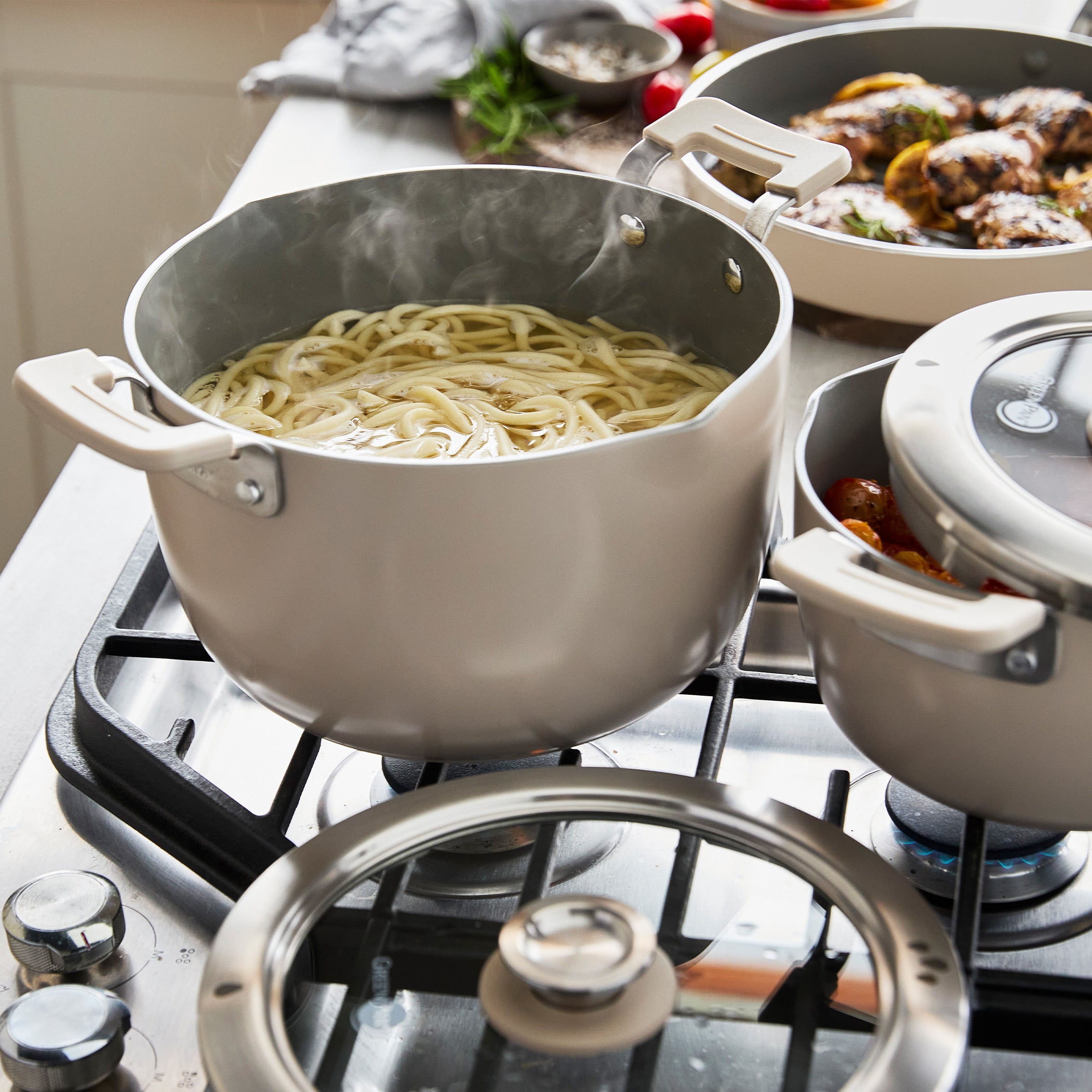 GreenPan Space Saving Stack Ceramic Nonstick 11-Piece Cookware Set | Taupe