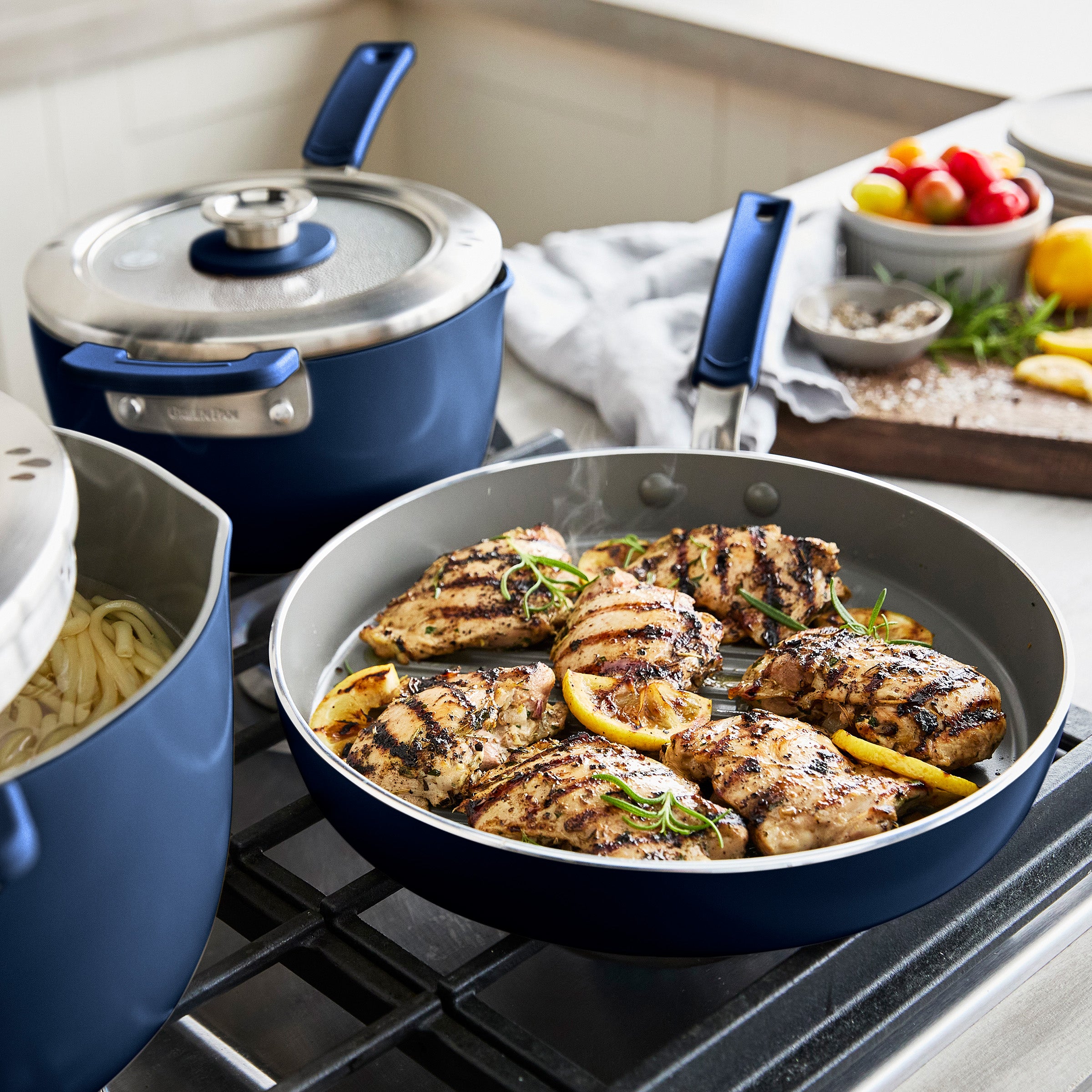 Space Saving Stack Ceramic Nonstick 11-Piece Cookware Set – Oxford Blue