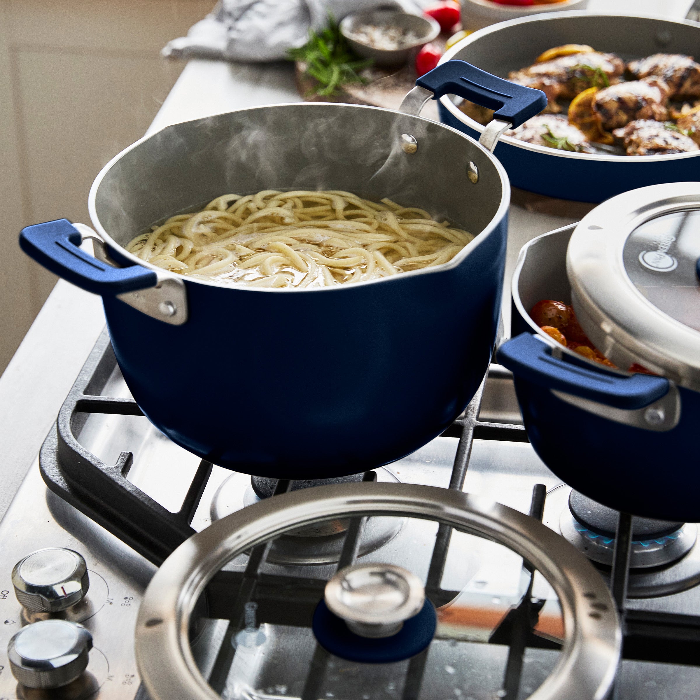 Space Saving Stack Ceramic Nonstick 11-Piece Cookware Set – Oxford Blue