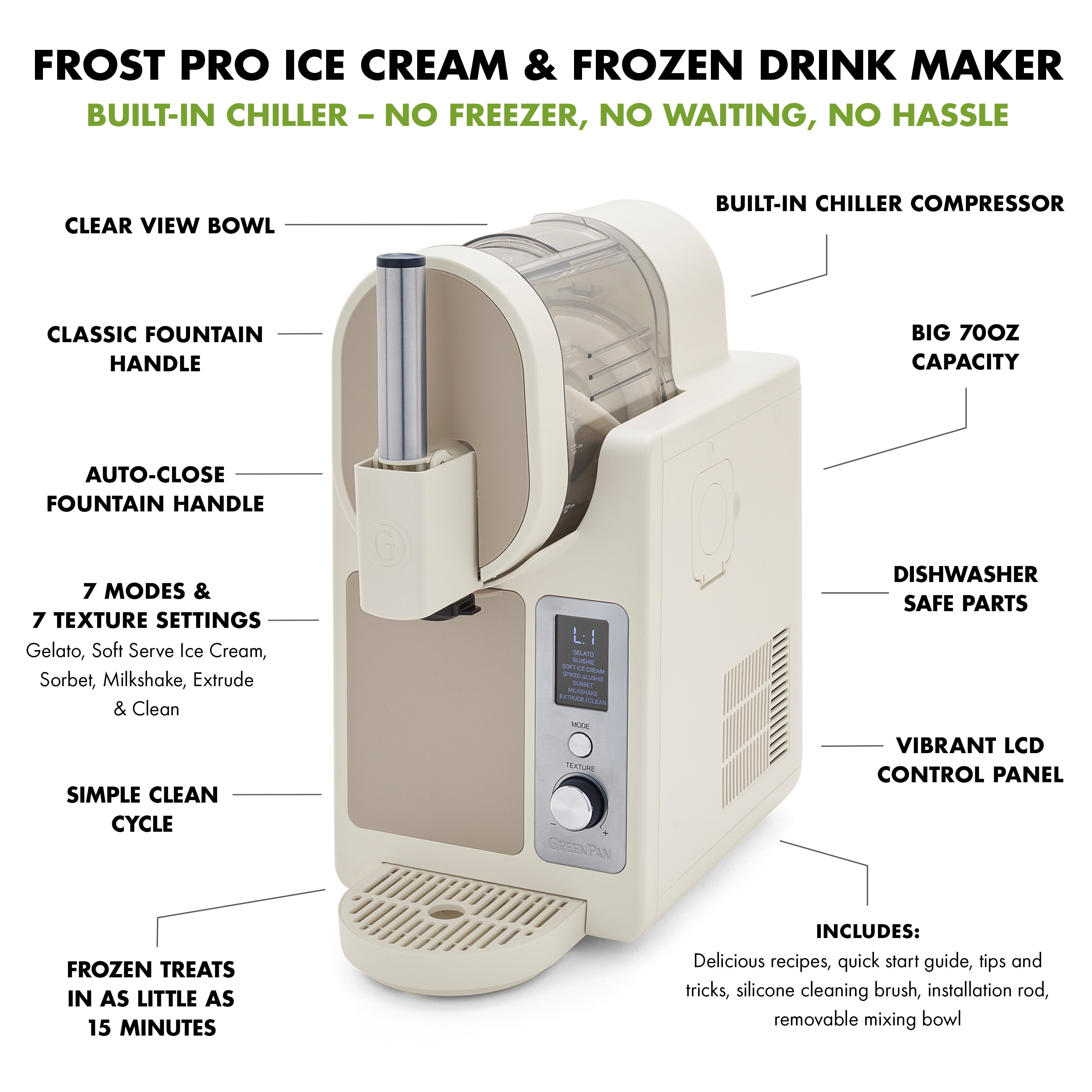 Frost Pro 16-in-1 Ice Cream, Gelato & Frozen Drink Maker — Cream White