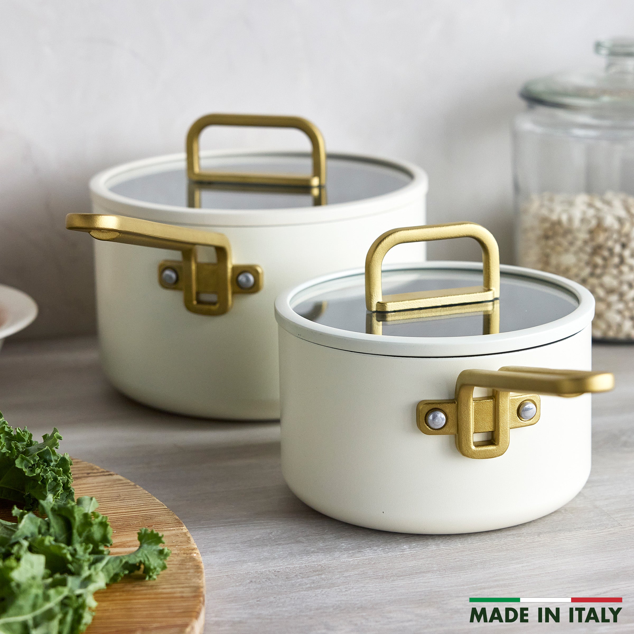 Stanley Tucci™ Ceramic Nonstick 4-Piece Saucepan Set – Carrara White