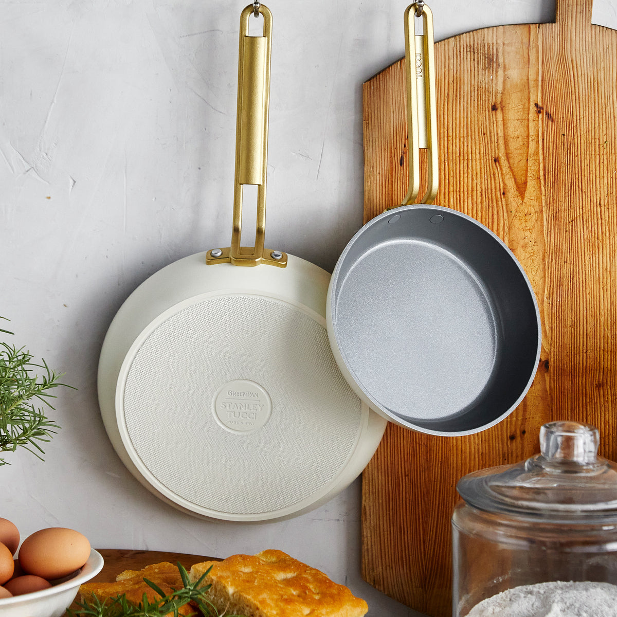 GreenPan Stanley Tucci™ Ceramic Nonstick 6-Piece Cookware Set, 8" & 10" Frypans, 2.5-qt & 3-qt Saucepans, 4-qt Sauté Pan, Carrara White