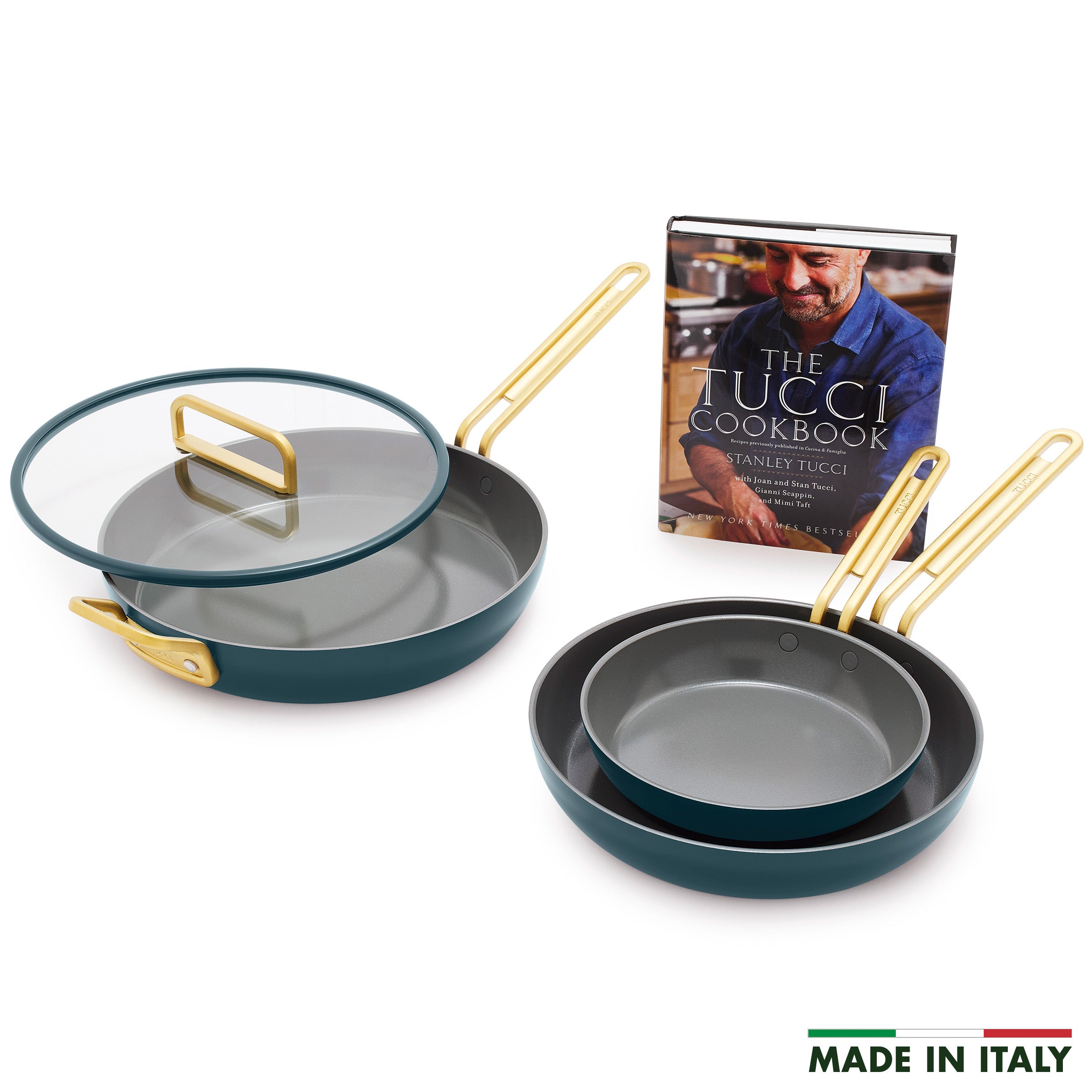 GreenPan Stanley Tucci™ Ceramic Nonstick 4-Piece Frypan Set | Venetian Teal