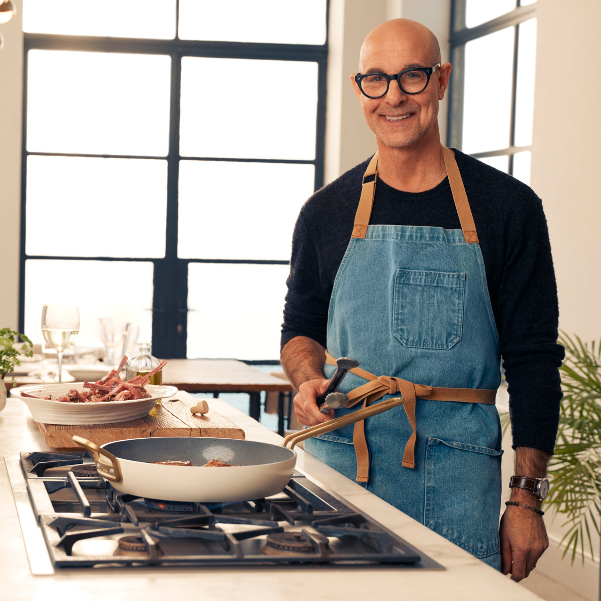 Stanley Tucci Ceramic Nonstick 4-Quart Saucepan with Lid, Carrara White
