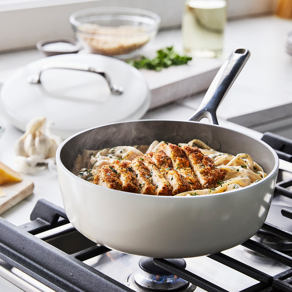 GreenPan GP5 Colors Ceramic Nonstick 11-Piece Cookware Set with Mirror Handles - Cloud Cream