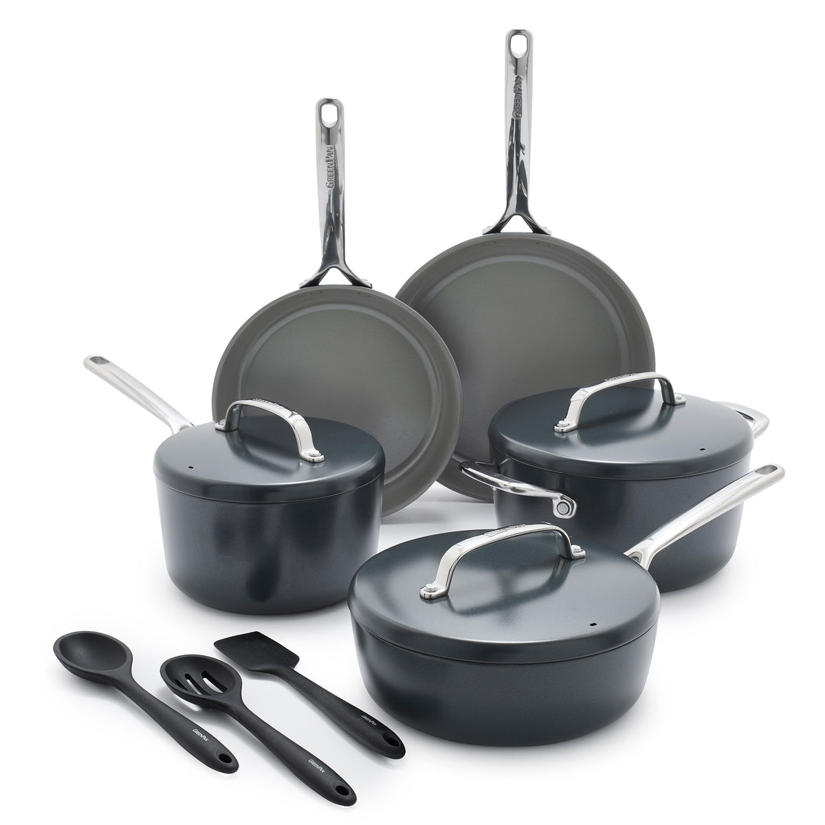 GP5 Colors Ceramic Nonstick 11-Piece Cookware Set with Mirror Handles — Slate