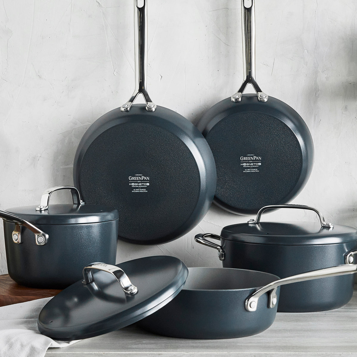 GP5 Colors Ceramic Nonstick 11-Piece Cookware Set with Mirror Handles — Slate