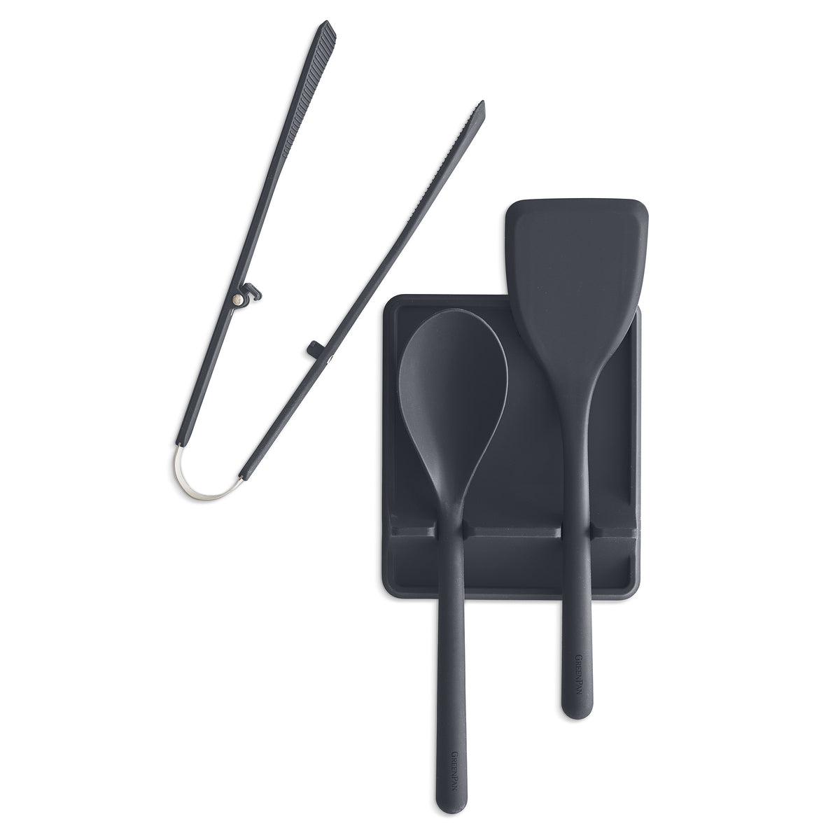 GreenPan Platinum Silicone 4-Piece Utensil and Tool Rest Set – Gray