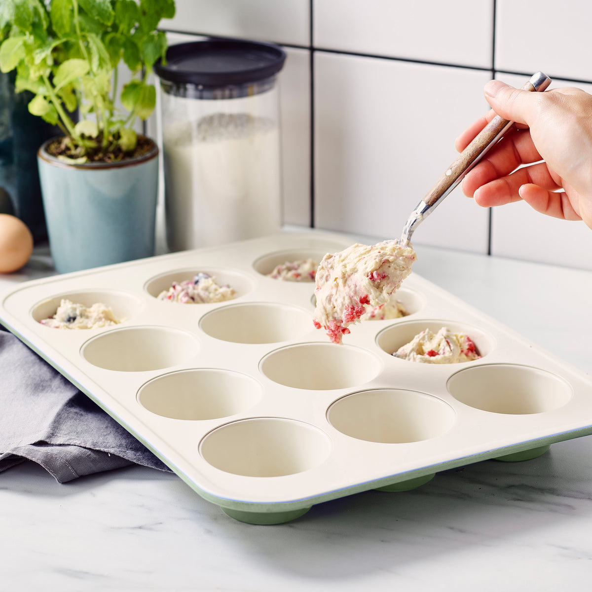 GreenLife Ceramic Nonstick Muffin Pan, Sage Green