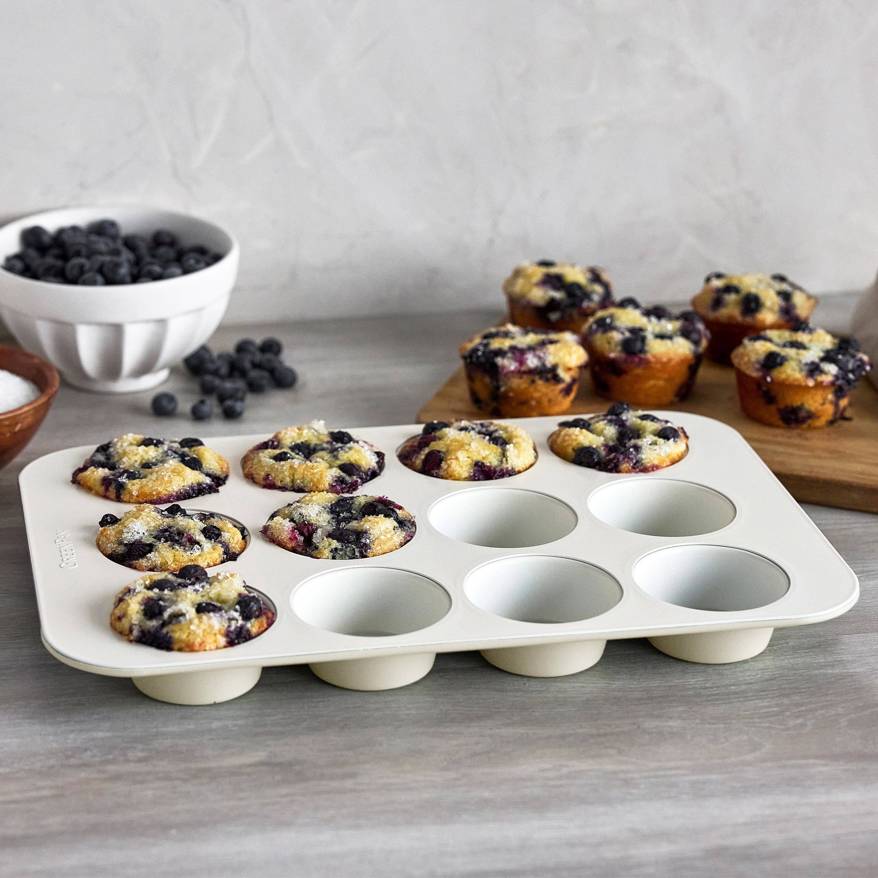GreenPan Reserve Bakeware 12-Cup Muffin Pan, Cream