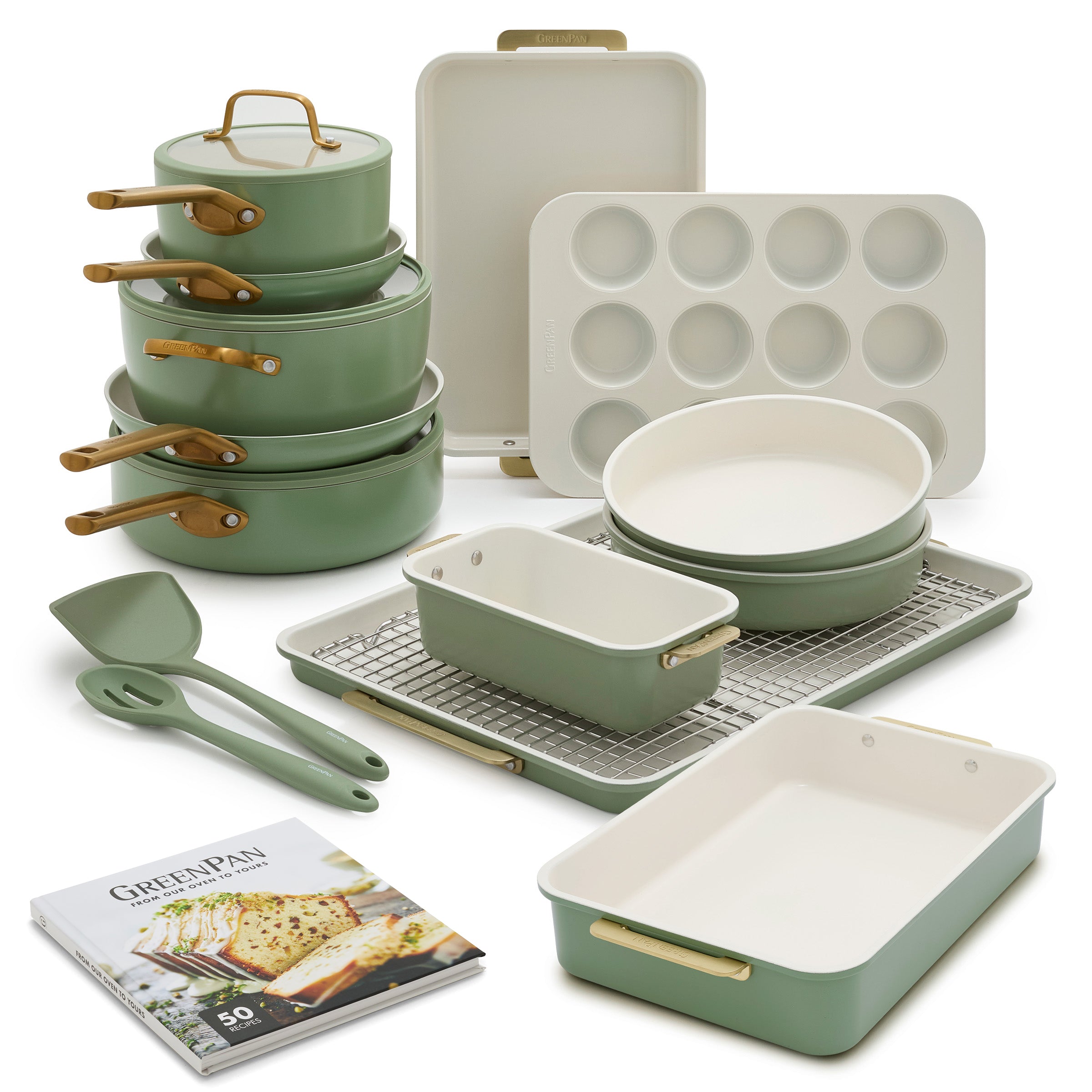 GreenPan Reserve Pro 18-Piece Cookware & Bakeware Set | Sage