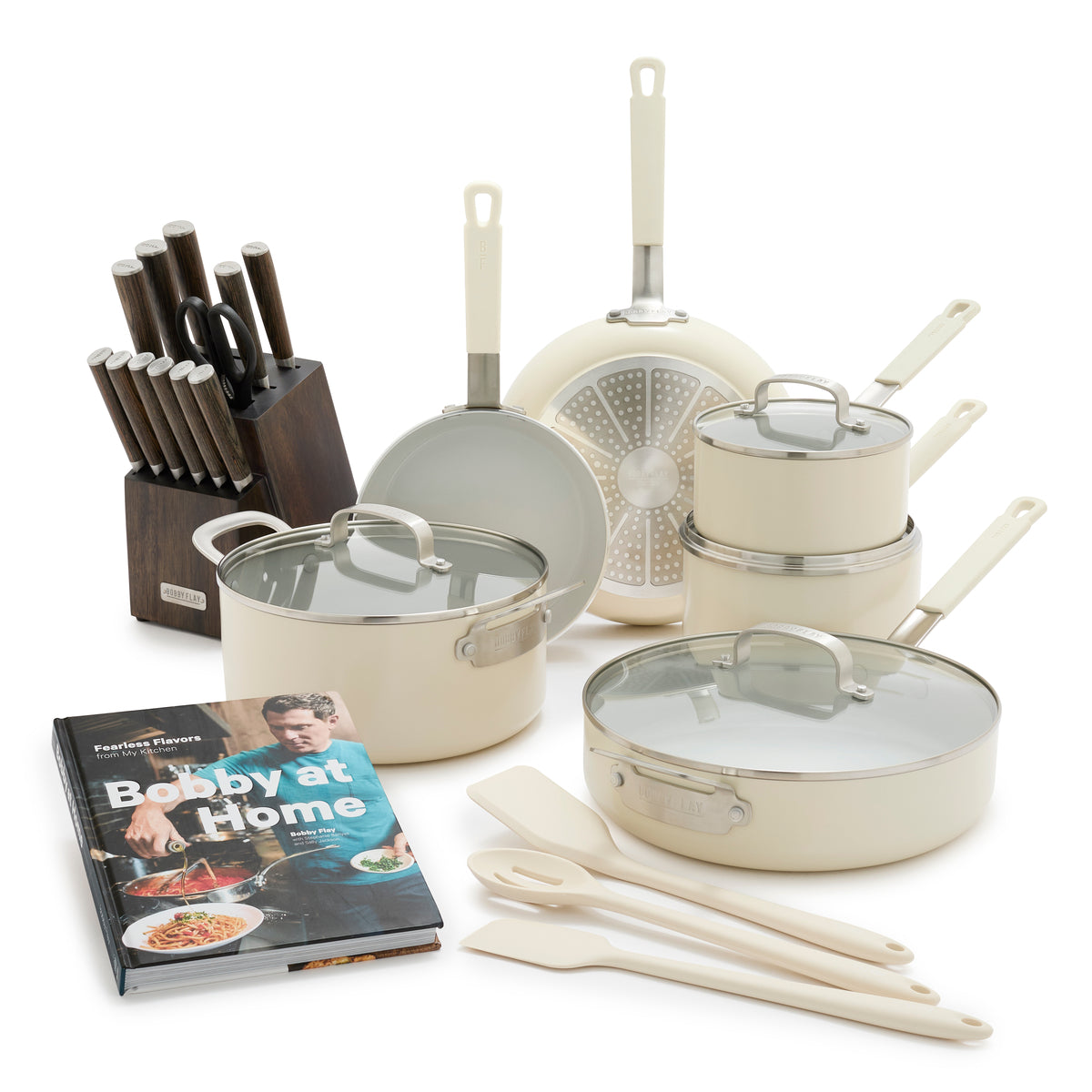 Bobby Flay by GreenPan Ultimate Cookware Set with Bobby at Home Cookbook – Cream