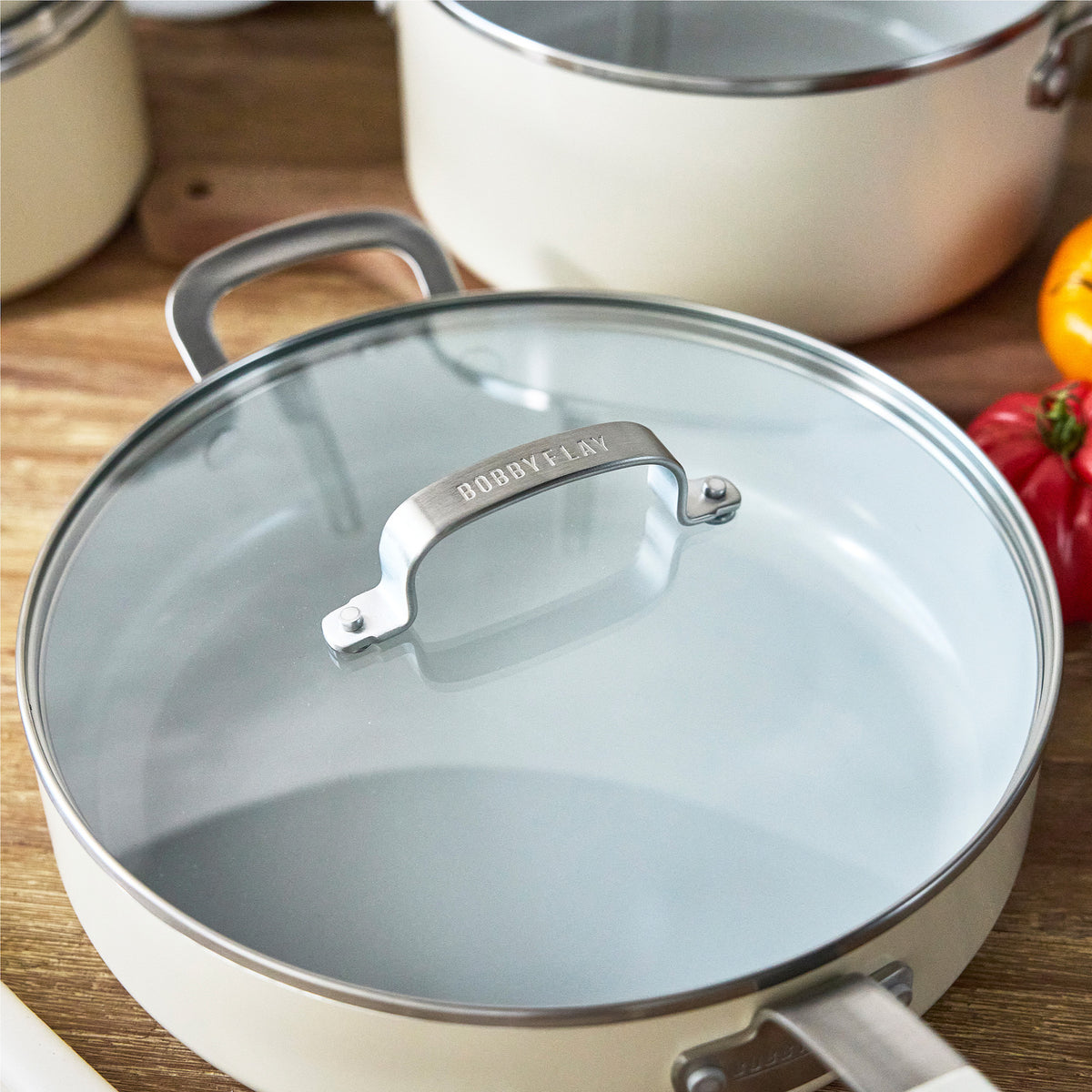 Bobby Flay by GreenPan Ultimate Cookware Set with Bobby at Home Cookbook – Cream