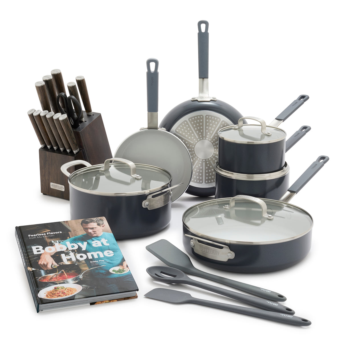 Bobby Flay by GreenPan Ultimate Cookware Set with Bobby at Home Cookbook – Graphite